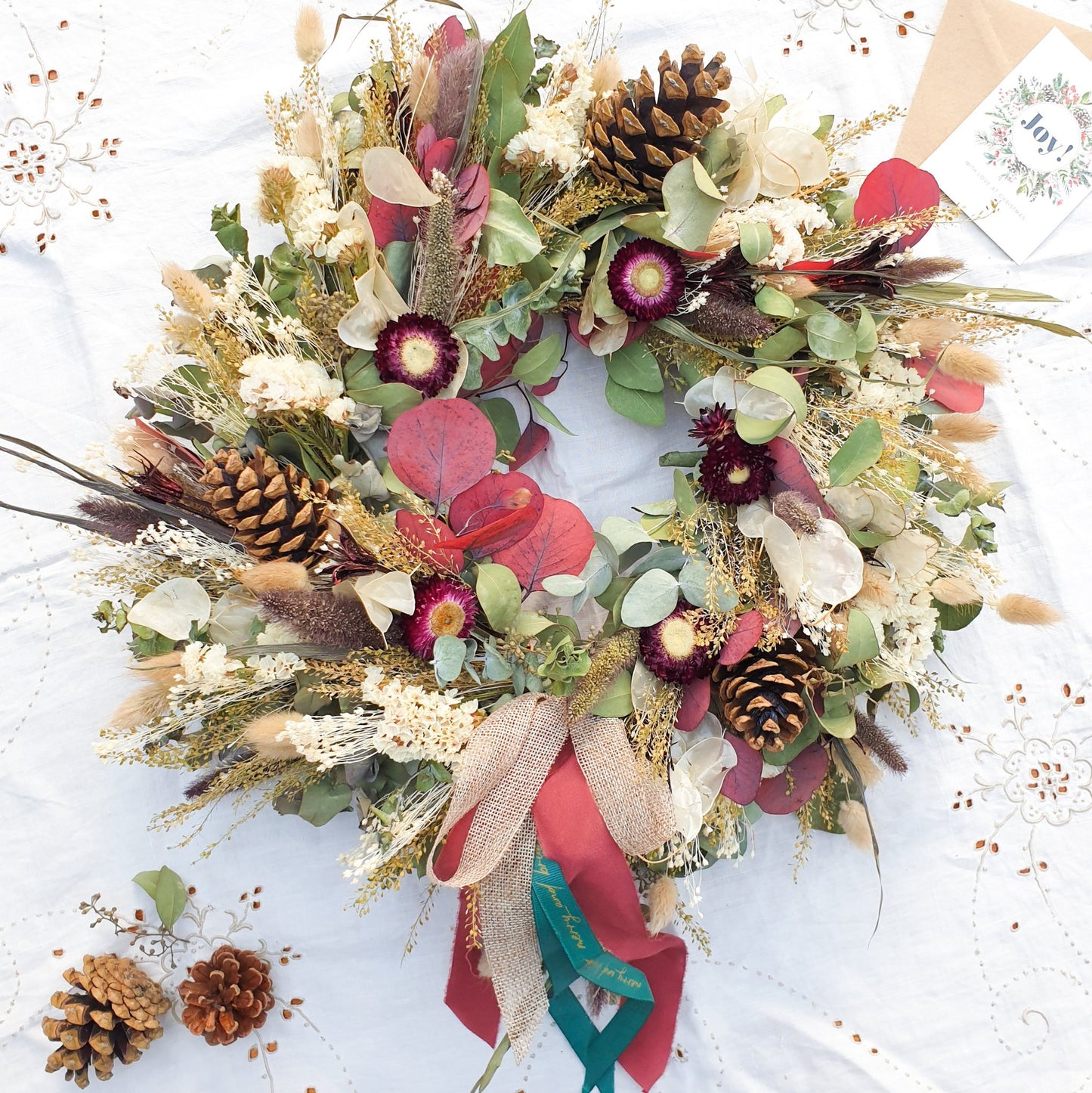 "Christmas Cottage" Dried Eucalyptus Festive Wreath
