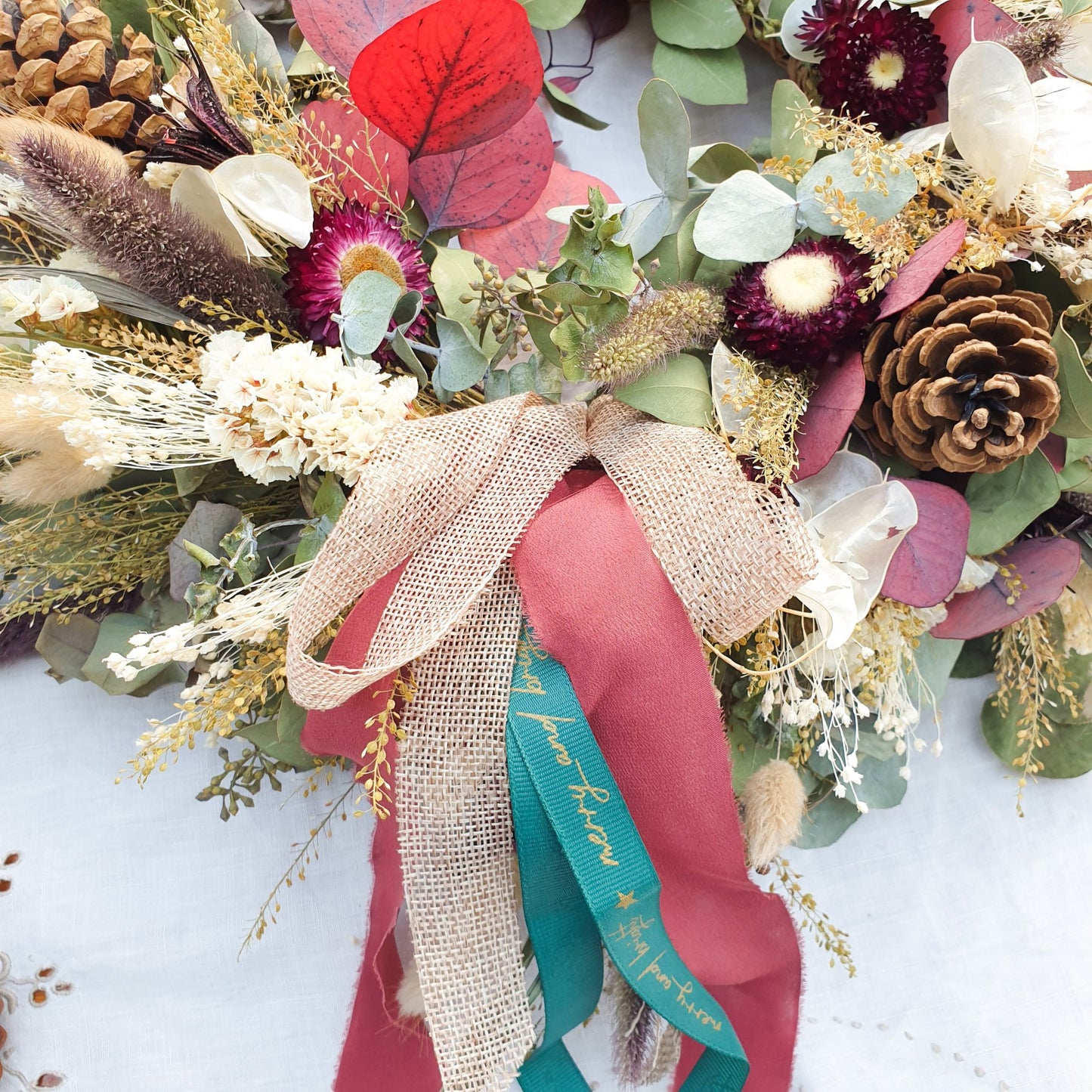 "Christmas Cottage" Dried Eucalyptus Festive Wreath