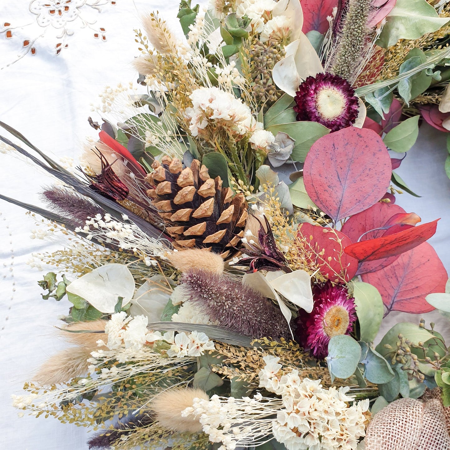 "Christmas Cottage" Dried Eucalyptus Festive Wreath