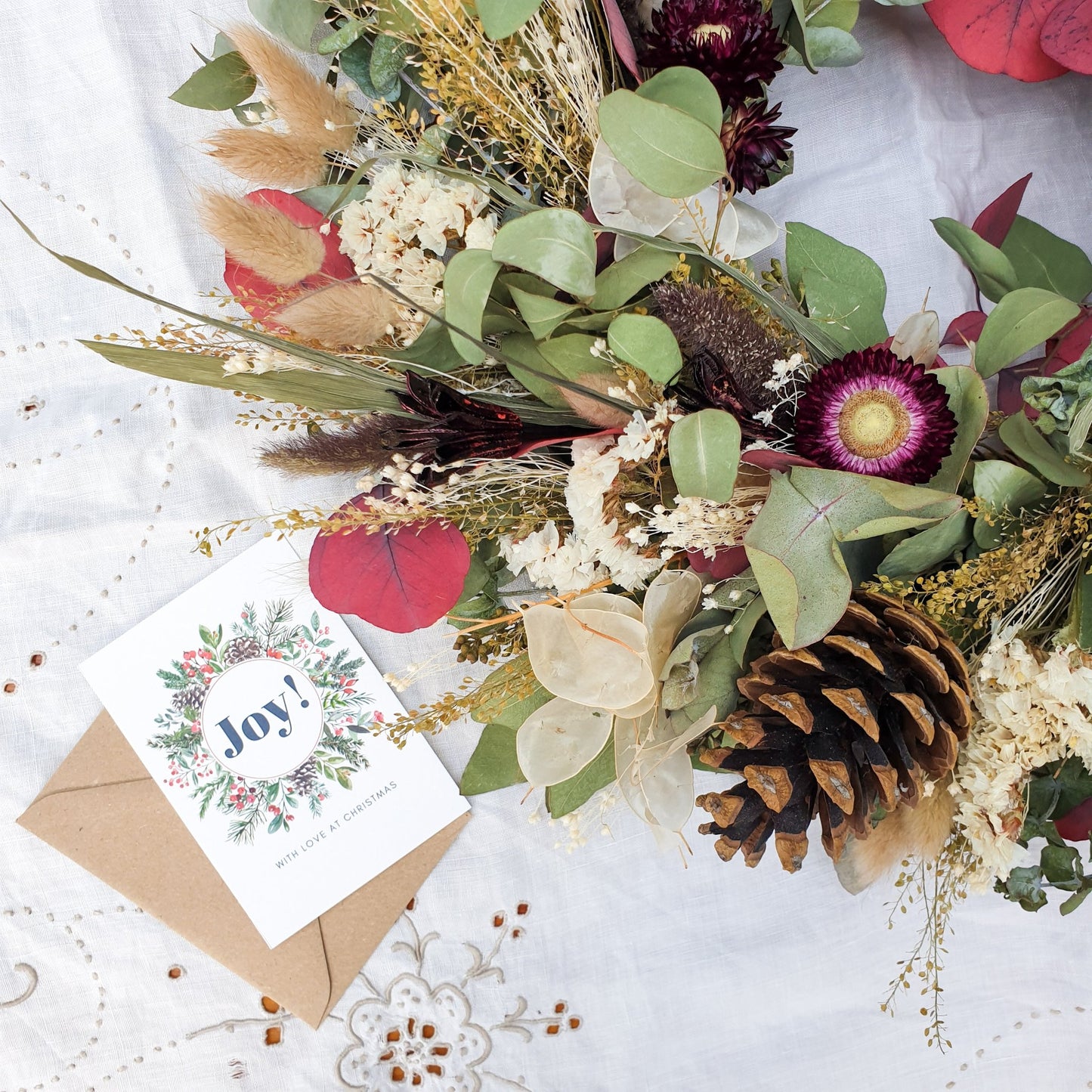 "Christmas Cottage" Dried Eucalyptus Festive Wreath