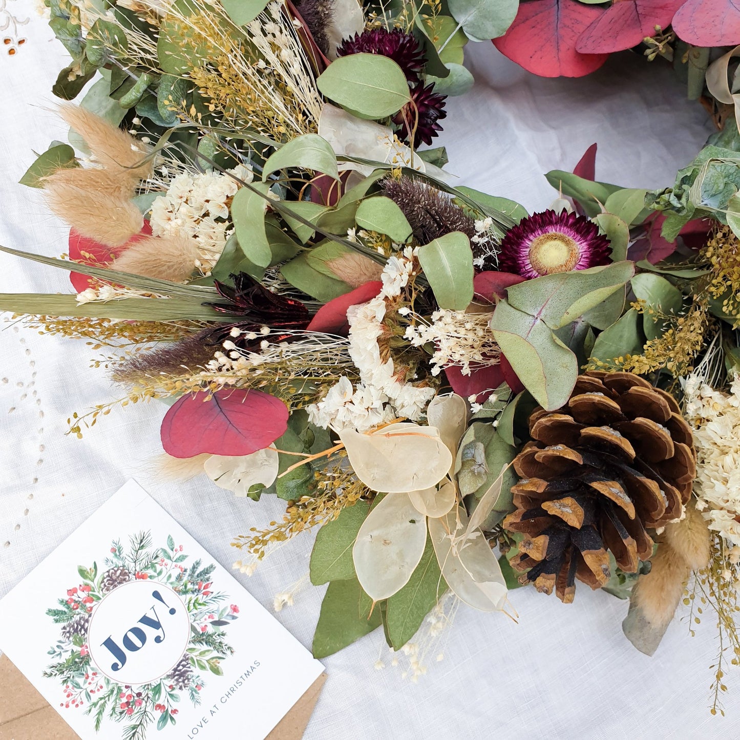"Christmas Cottage" Dried Eucalyptus Festive Wreath