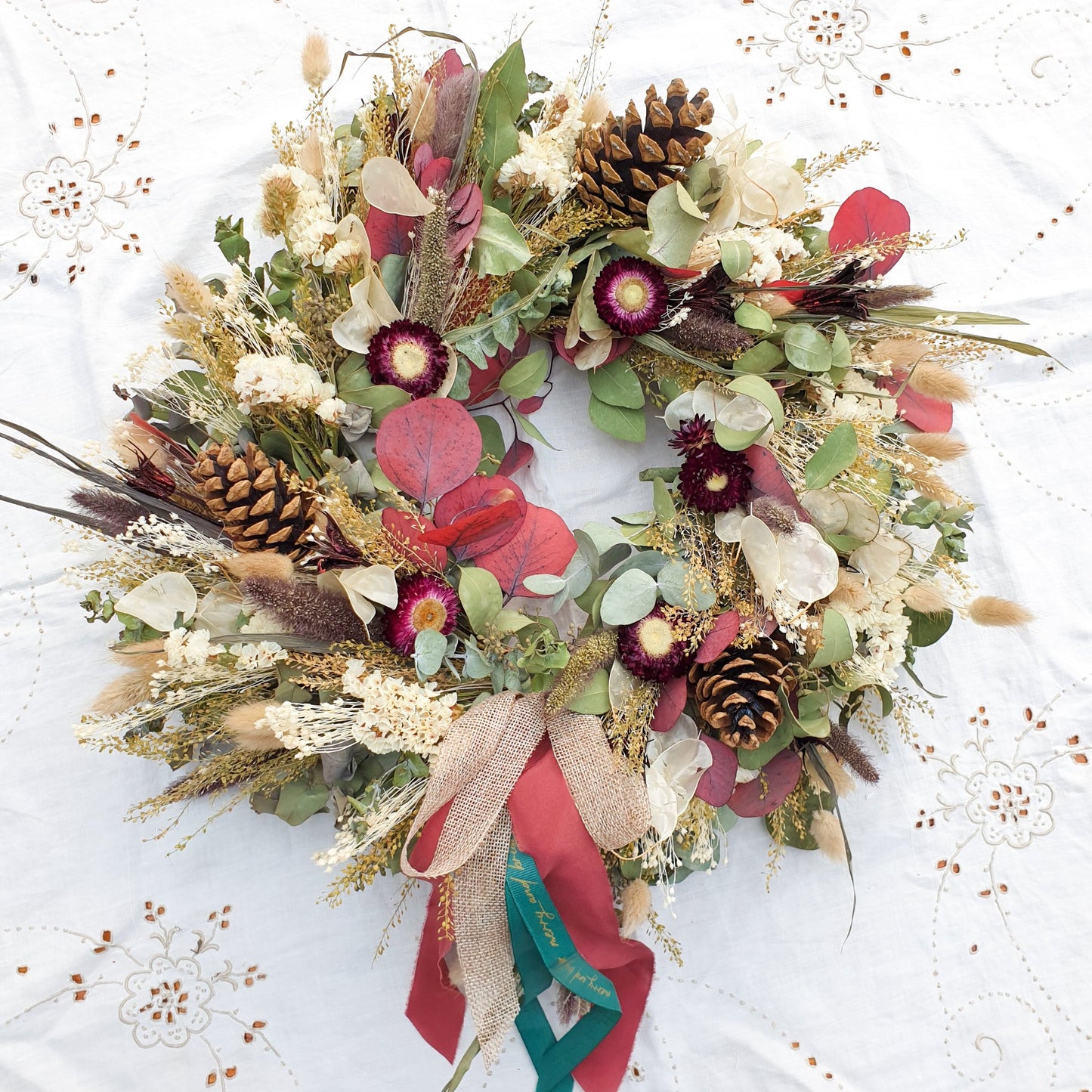"Christmas Cottage" Dried Eucalyptus Festive Wreath