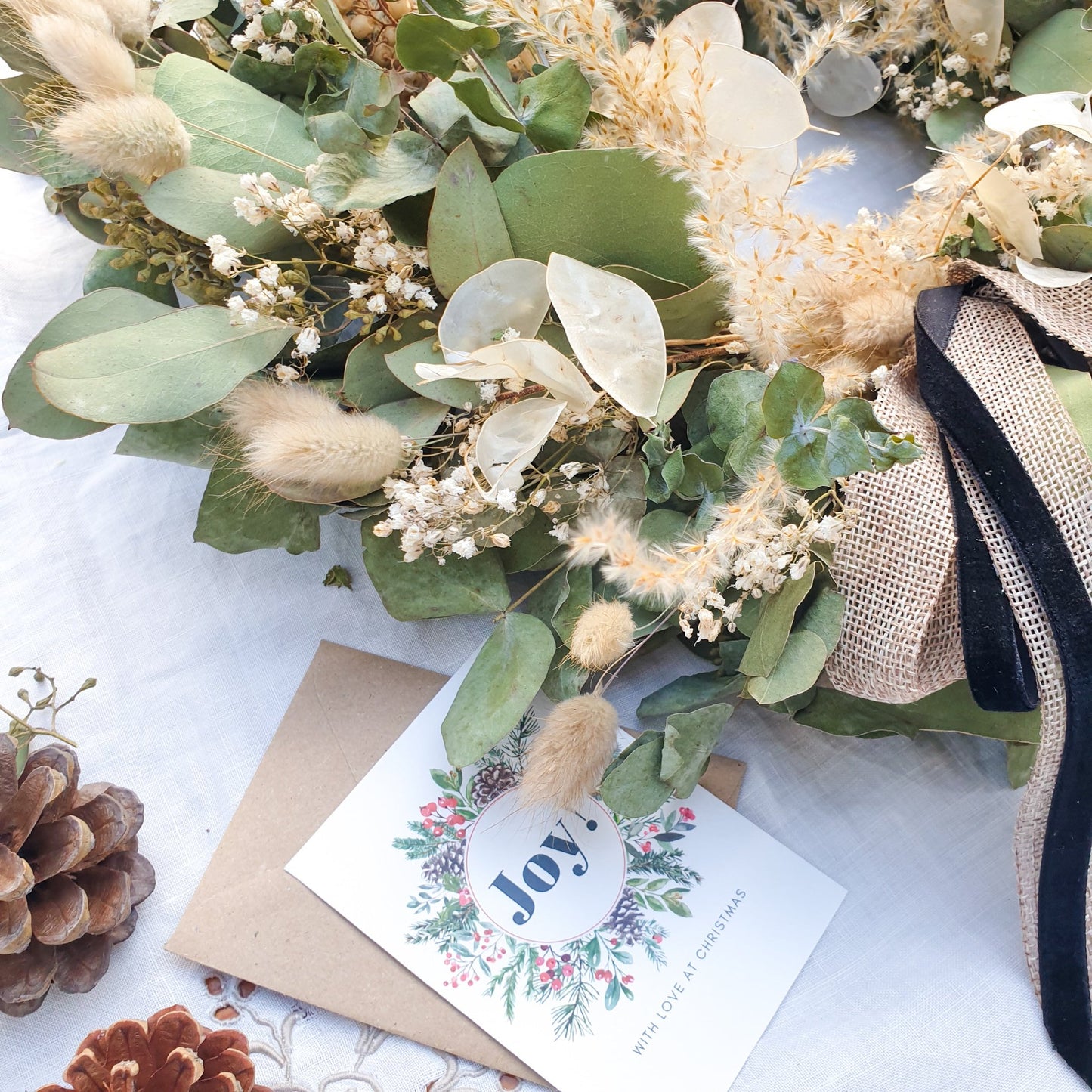 "Greenery Glade" Dried Eucalyptus & Lunaria Festive Wreath