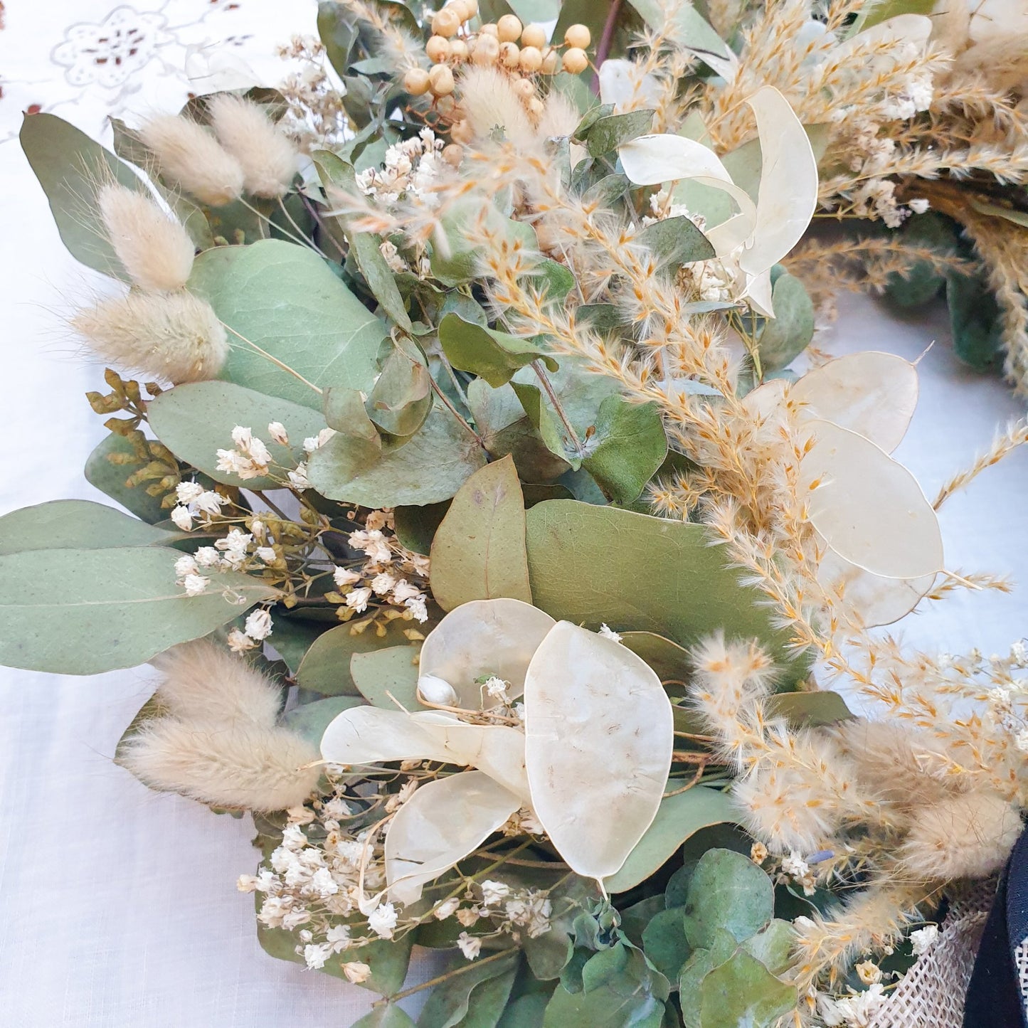 "Greenery Glade" Dried Eucalyptus & Lunaria Festive Wreath