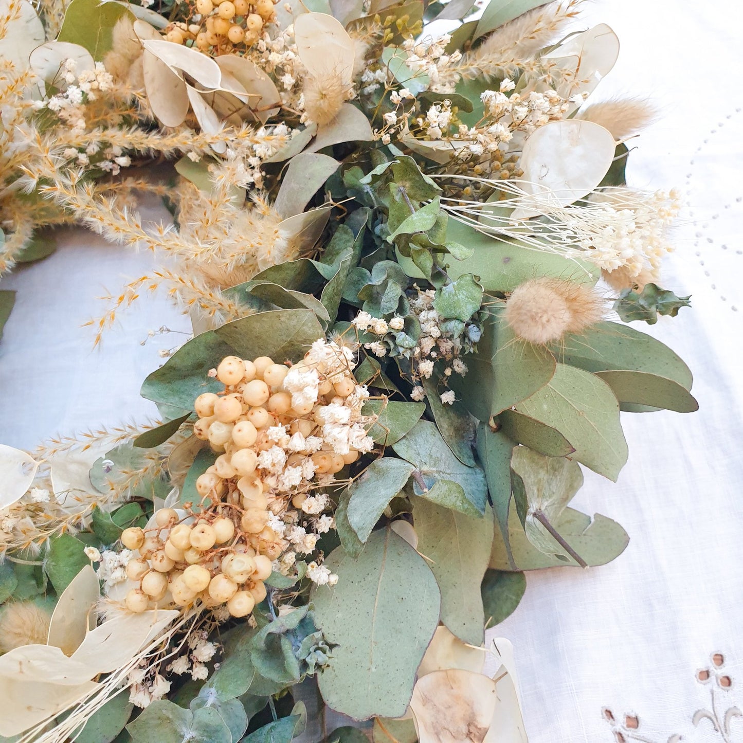 "Greenery Glade" Dried Eucalyptus & Lunaria Festive Wreath