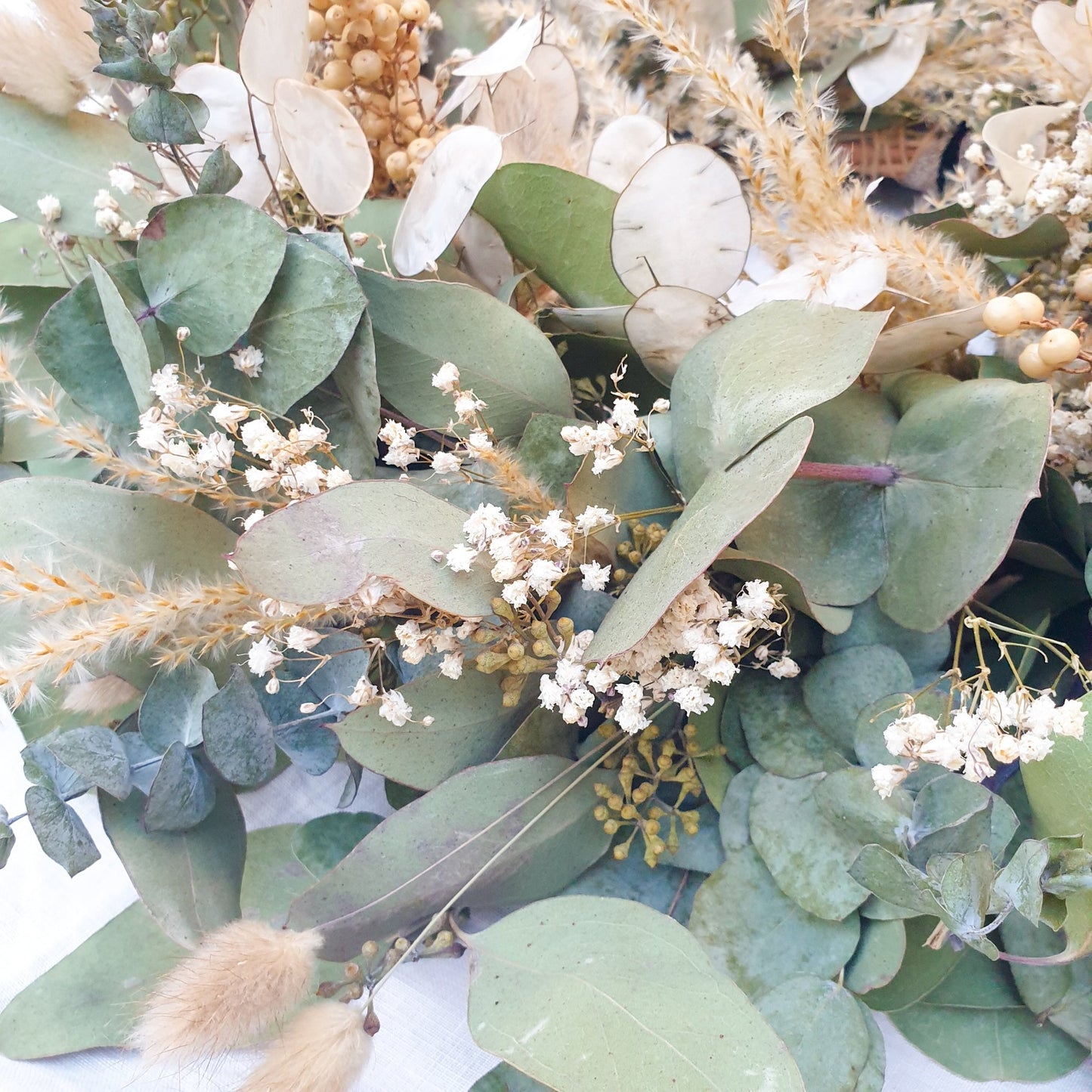 "Greenery Glade" Dried Eucalyptus & Lunaria Festive Wreath