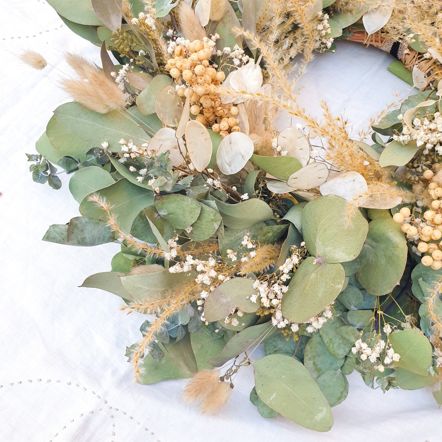 "Greenery Glade" Dried Eucalyptus & Lunaria Festive Wreath