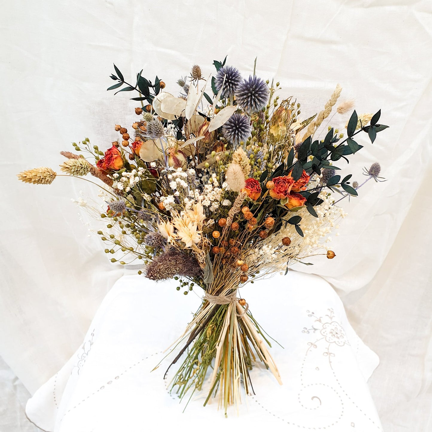 "Roses and Thistles" Dried Flower Bouquet- Orange - Lytton Rose Botanical