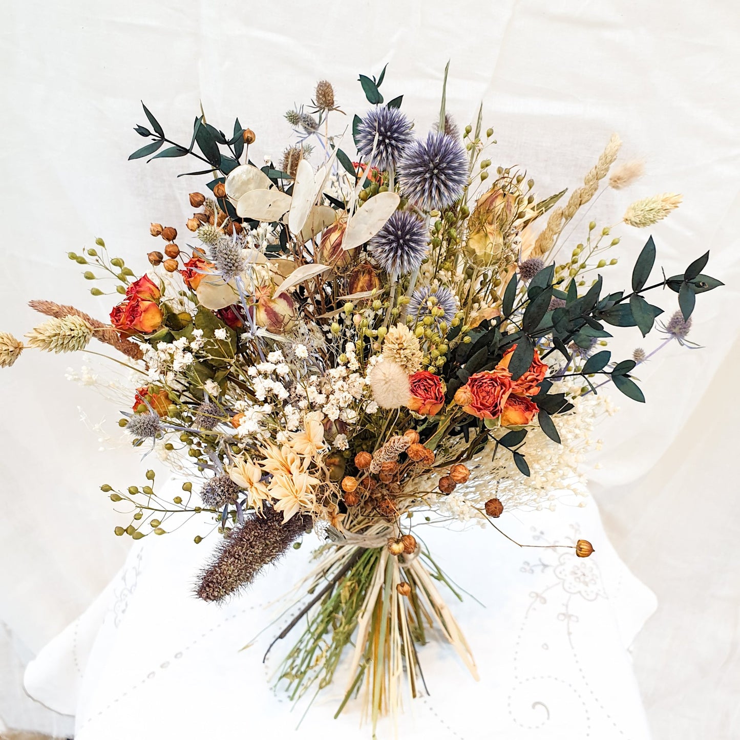 "Roses and Thistles" Dried Flower Bouquet- Orange - Lytton Rose Botanical