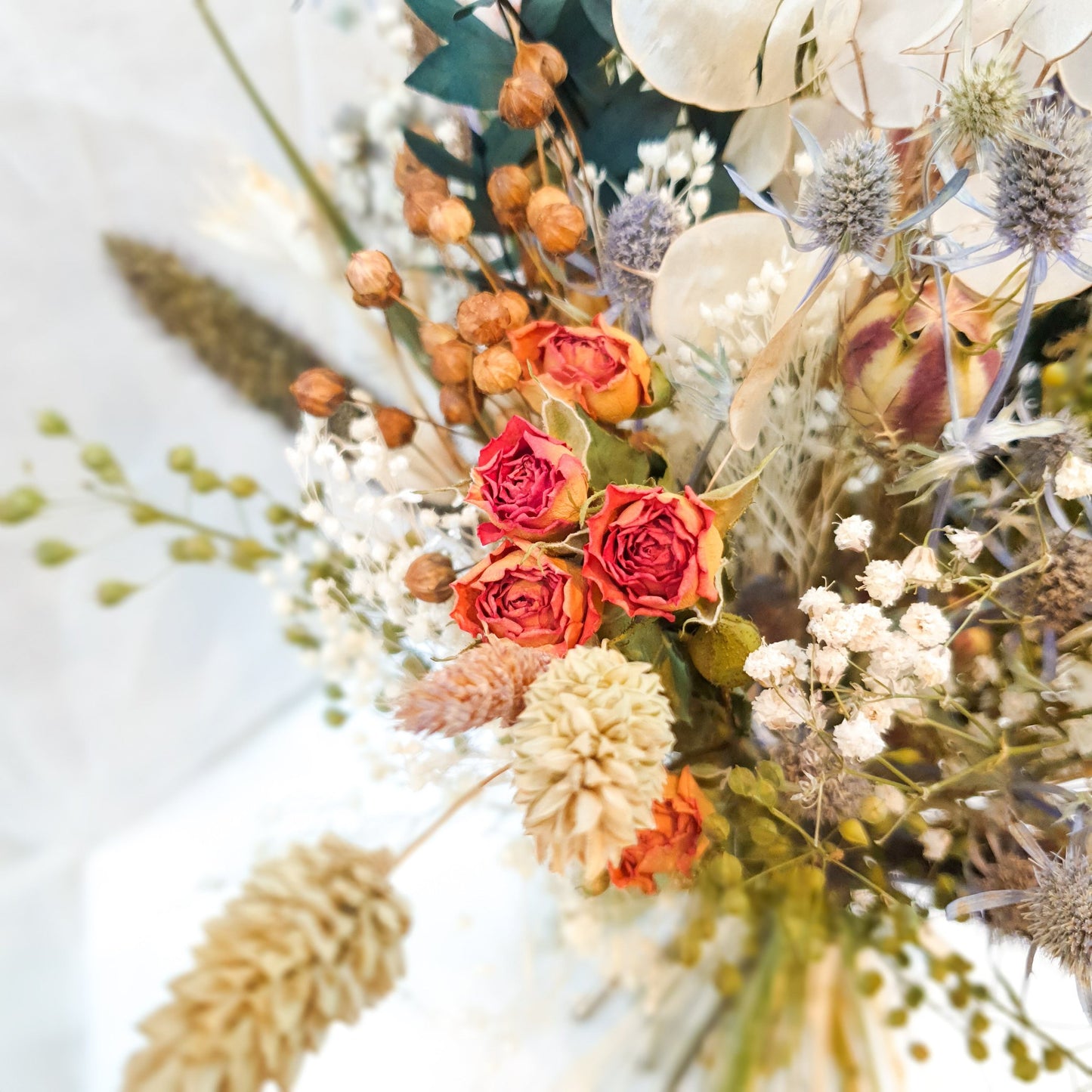 "Roses and Thistles" Dried Flower Bouquet- Orange - Lytton Rose Botanical
