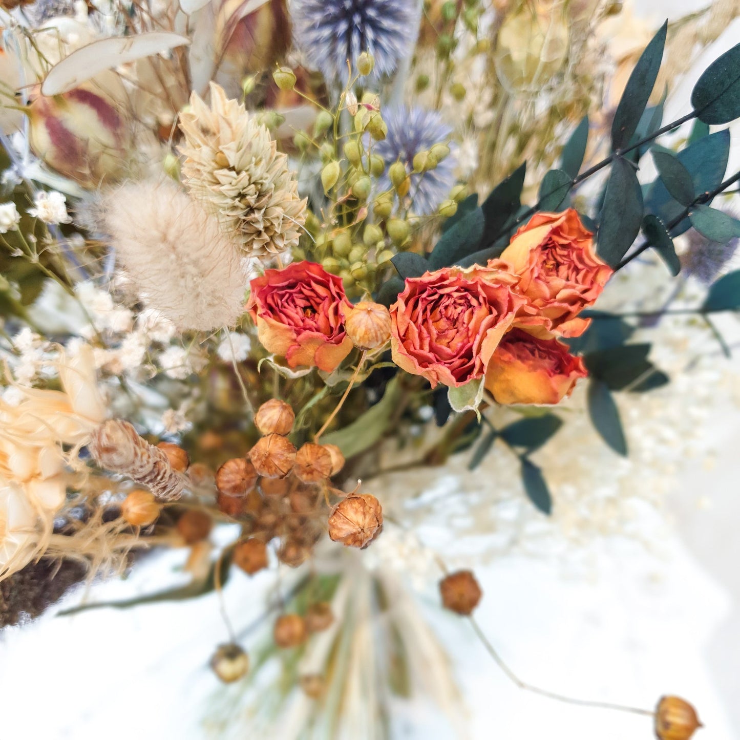 "Roses and Thistles" Dried Flower Bouquet- Orange - Lytton Rose Botanical