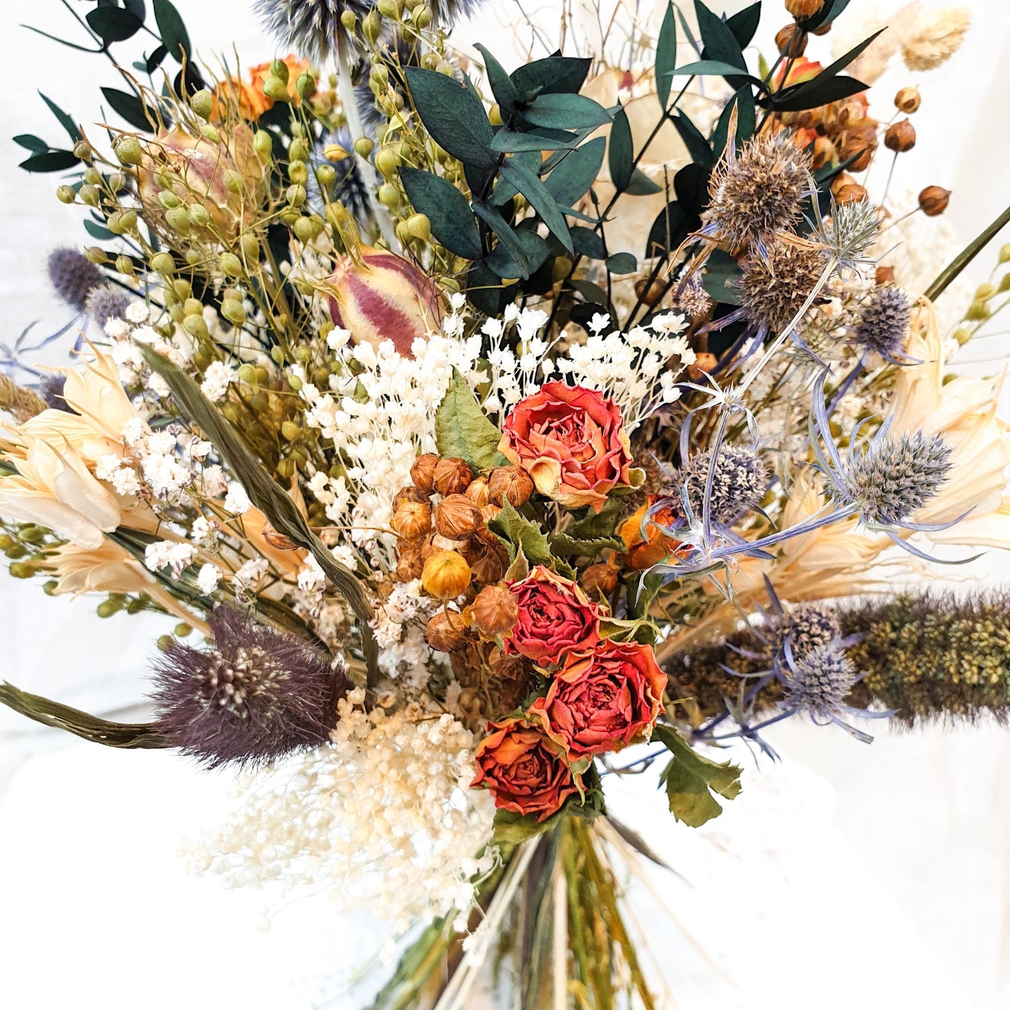"Roses and Thistles" Dried Flower Bouquet- Orange - Lytton Rose Botanical