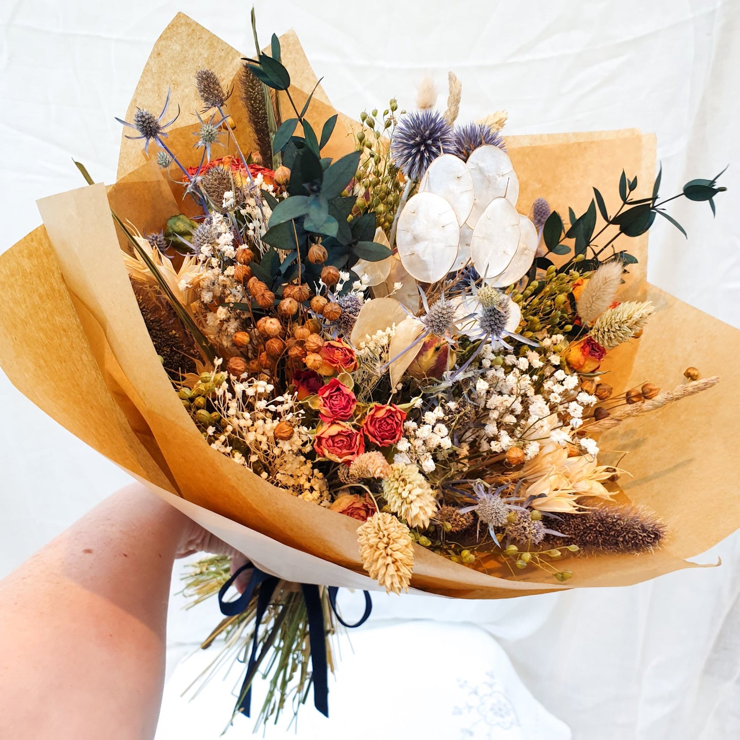 "Roses and Thistles" Dried Flower Bouquet- Orange - Lytton Rose Botanical