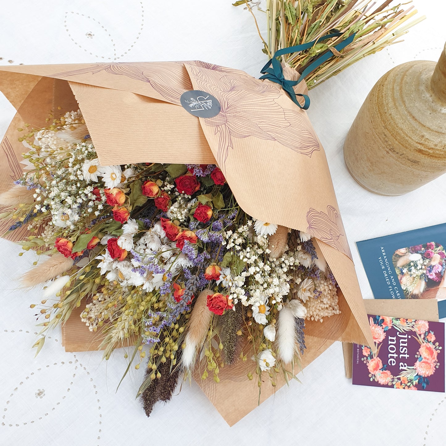 "Cottage Garden" Large Dried Flower Bouquet -Orange - Lytton Rose Botanical