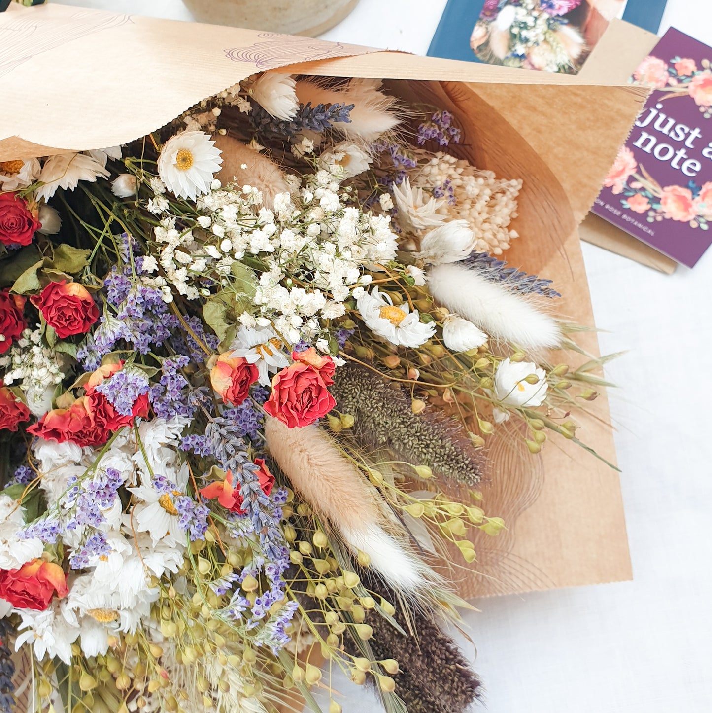 "Cottage Garden" Large Dried Flower Bouquet -Orange - Lytton Rose Botanical