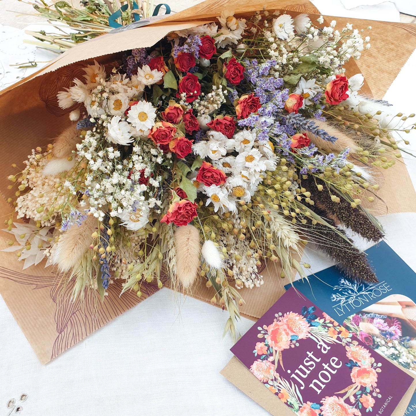 "Cottage Garden" Large Dried Flower Bouquet -Orange - Lytton Rose Botanical