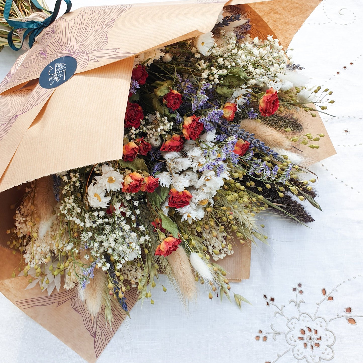 "Cottage Garden" Large Dried Flower Bouquet -Orange - Lytton Rose Botanical