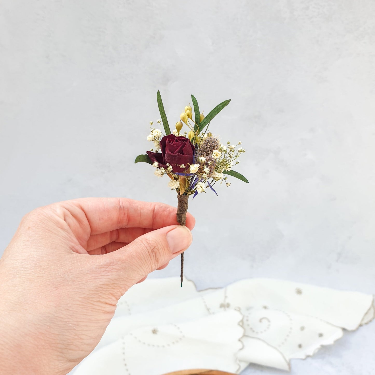 "Thistle and Roses" Dried Flower Rose Hair Pins- Red & Blue - Lytton Rose Botanical