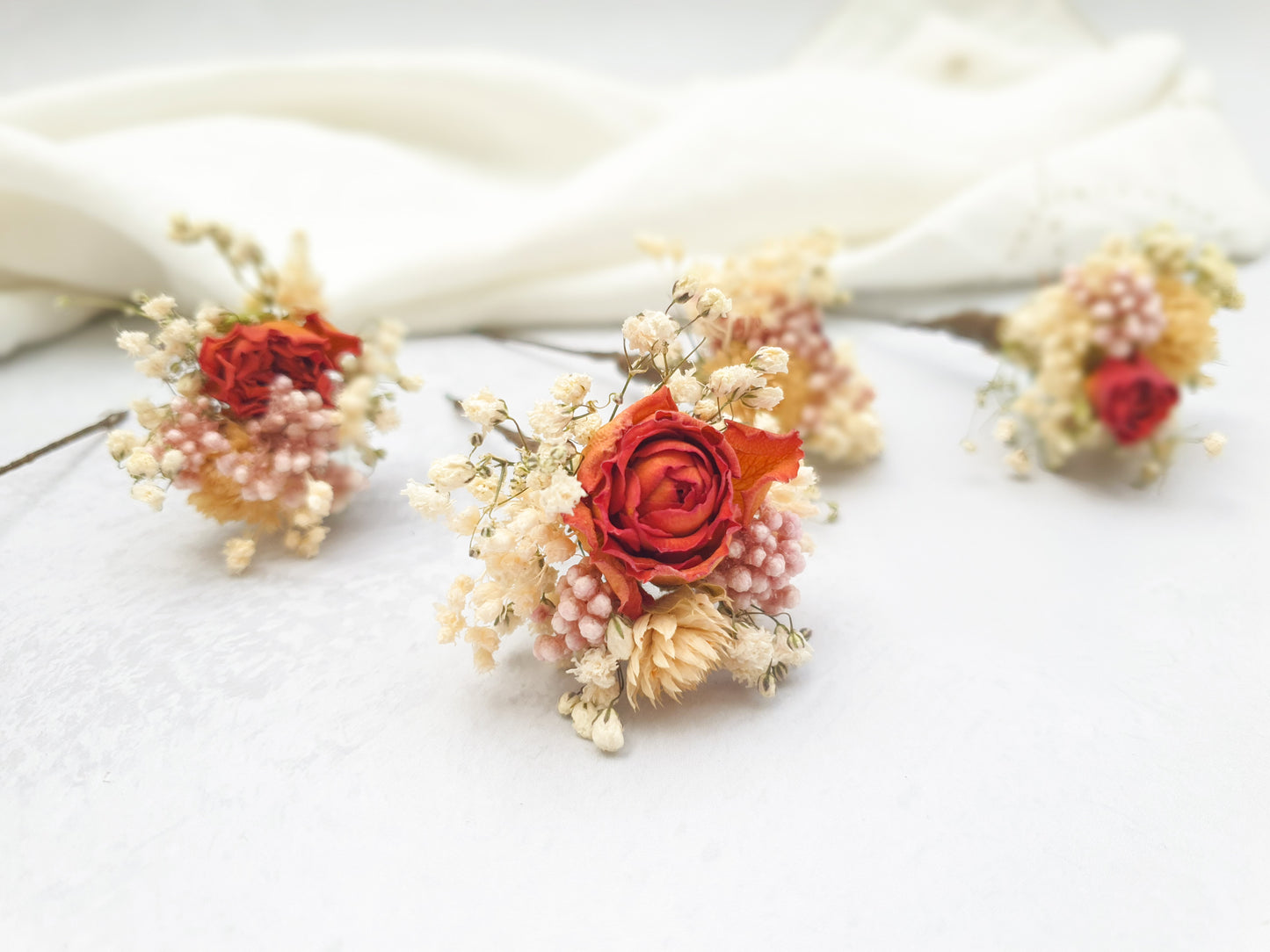 "Snowdonia Sunrise" Dried Flower Rose Hair Pins- Orange & Blush - Lytton Rose Botanical