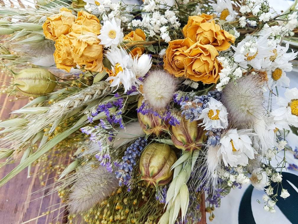 "Cottage Garden" Large Dried Flower Bouquet- Yellow Handtie - Lytton Rose Botanical