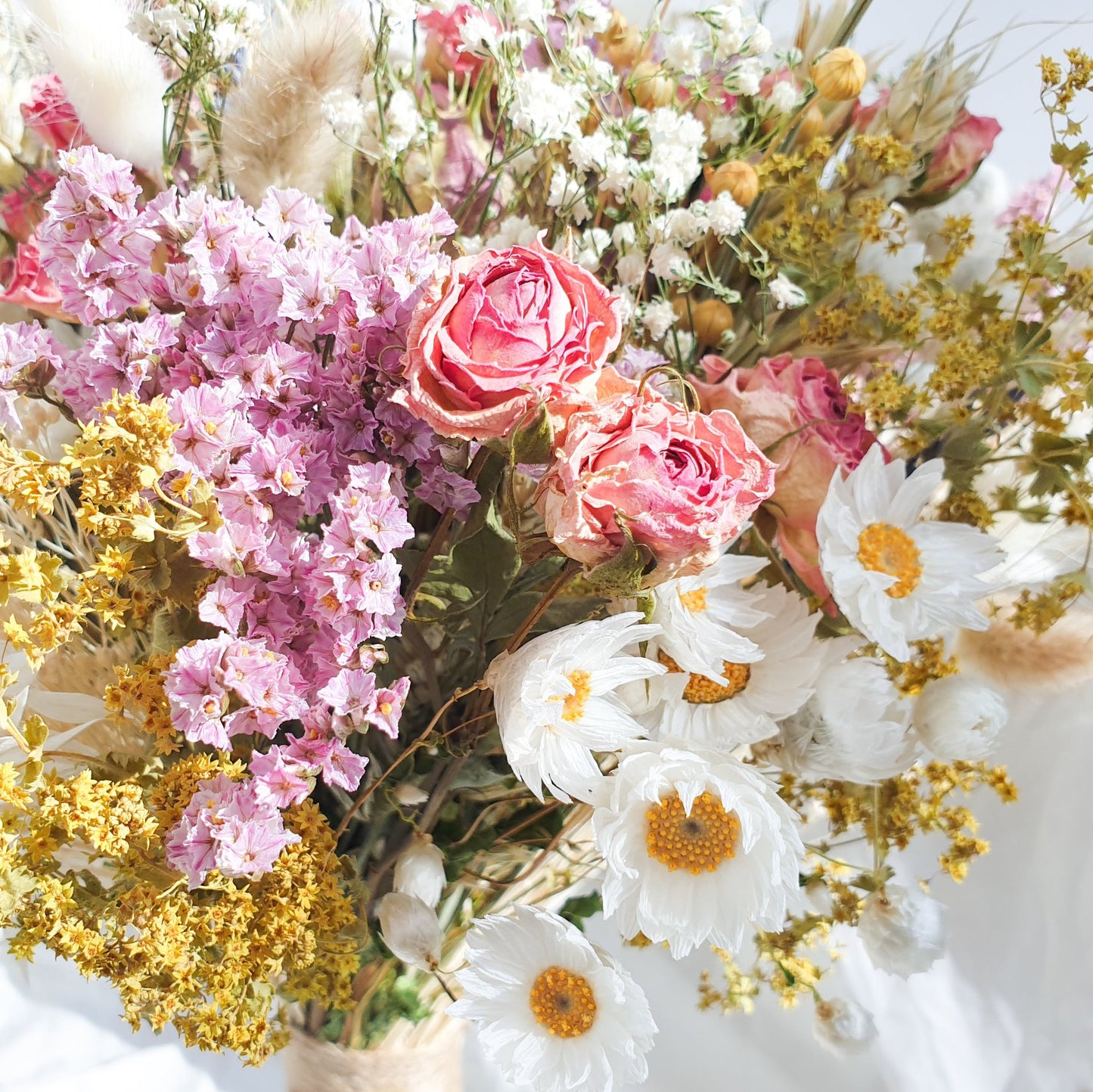 "Cottage Garden" Large Dried Flower Bouquet- Pink Handtie