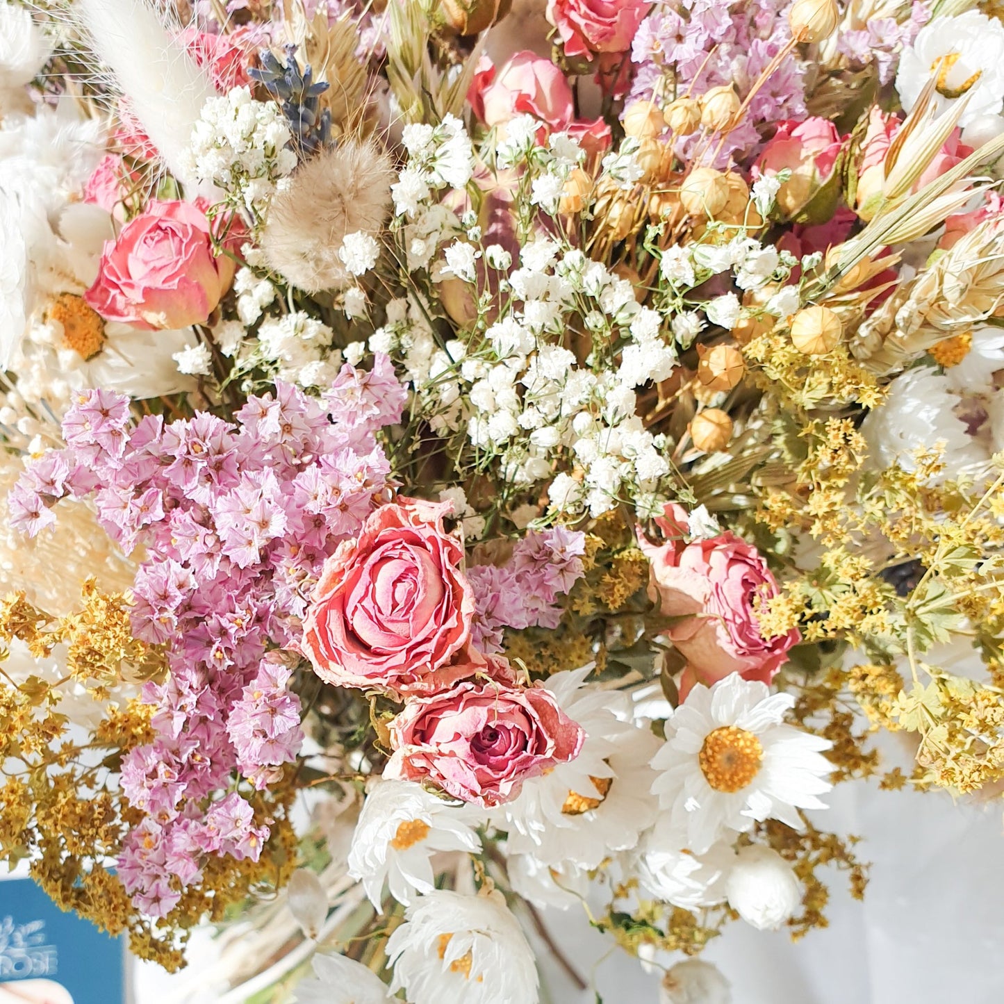 "Cottage Garden" Large Dried Flower Bouquet- Pink Handtie