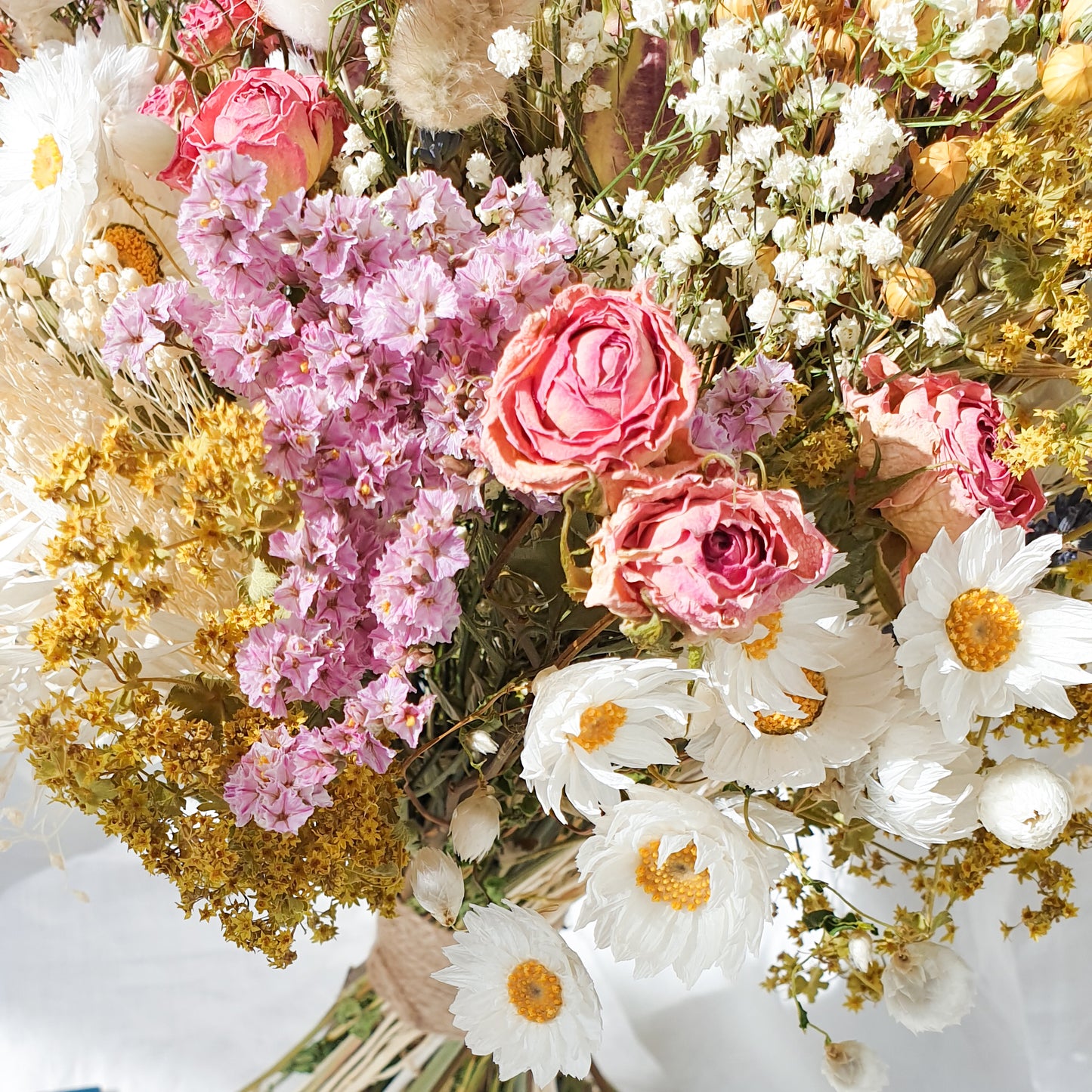 "Cottage Garden" Large Dried Flower Bouquet- Pink Handtie