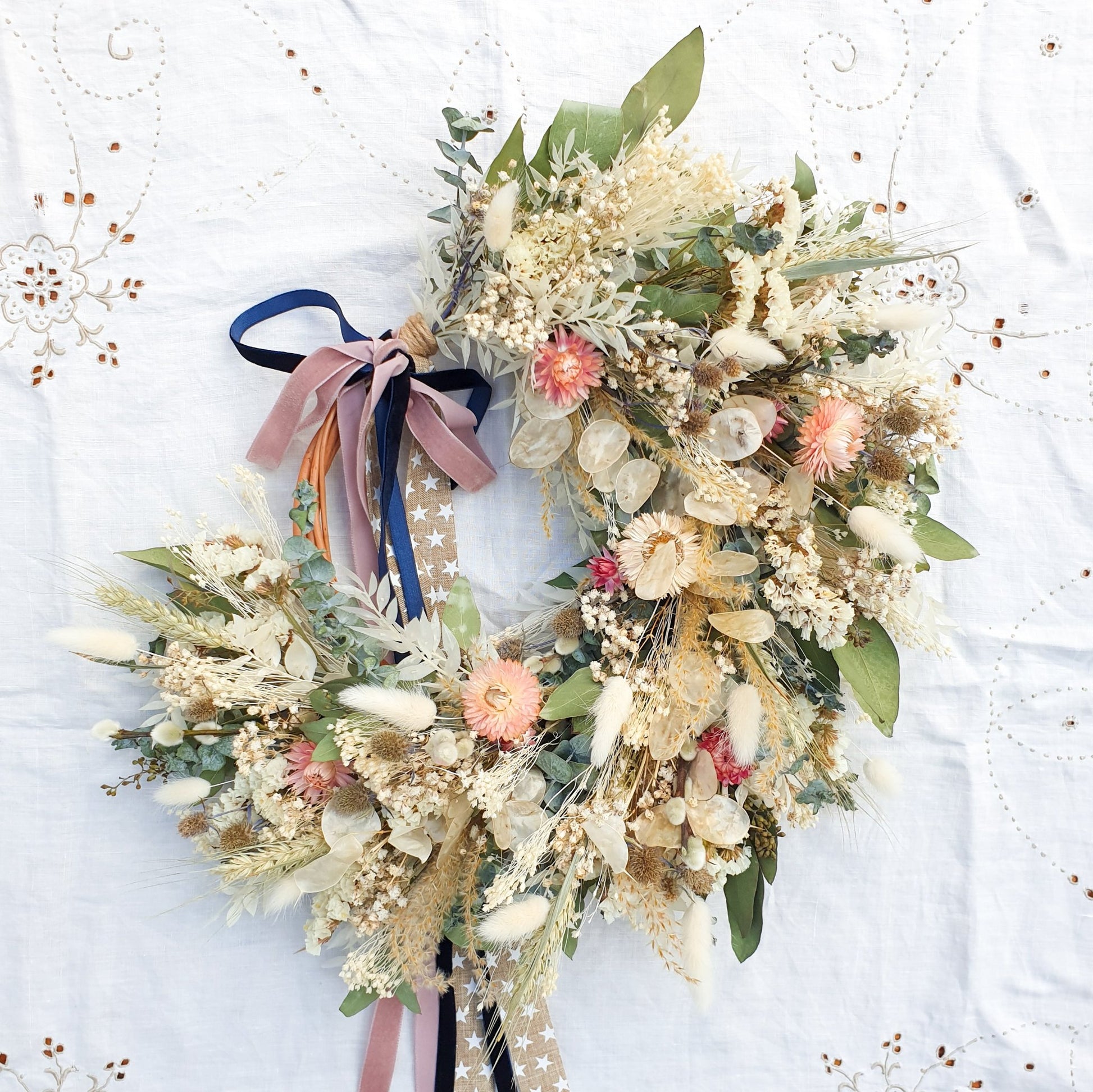 "Moonlight Meadows" Dried Eucalyptus Pastel Wreath - Lytton Rose Botanical