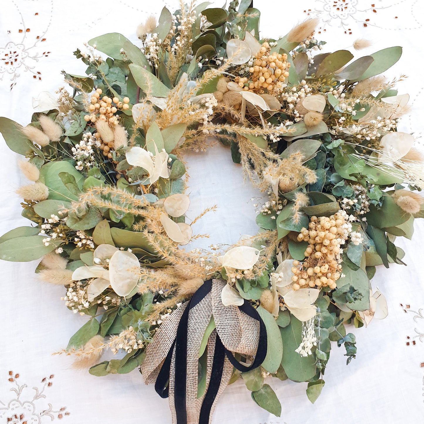 "Greenery Glade" Dried Eucalyptus & Lunaria Festive Wreath