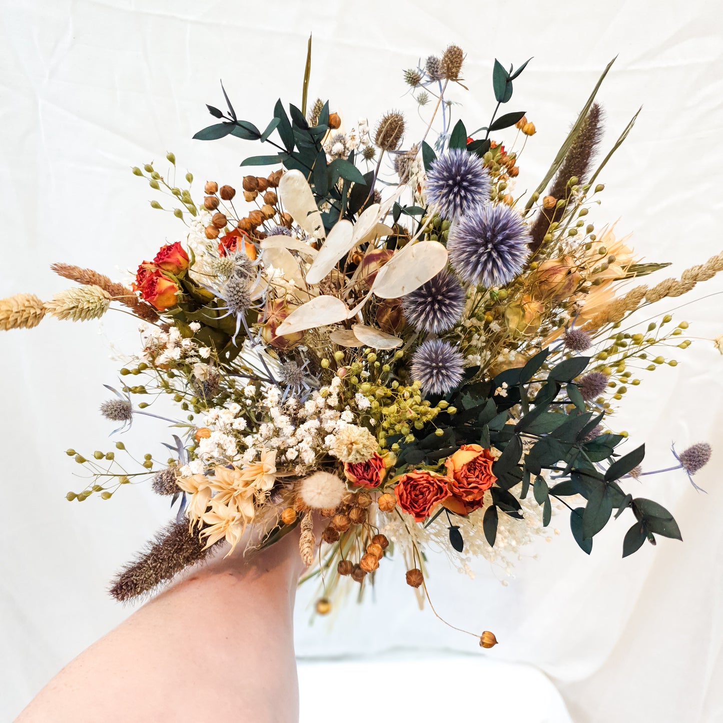 "Roses and Thistles" Dried Flower Bouquet- Orange