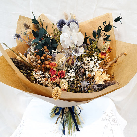 "Roses and Thistles" Dried Flower Bouquet- Orange