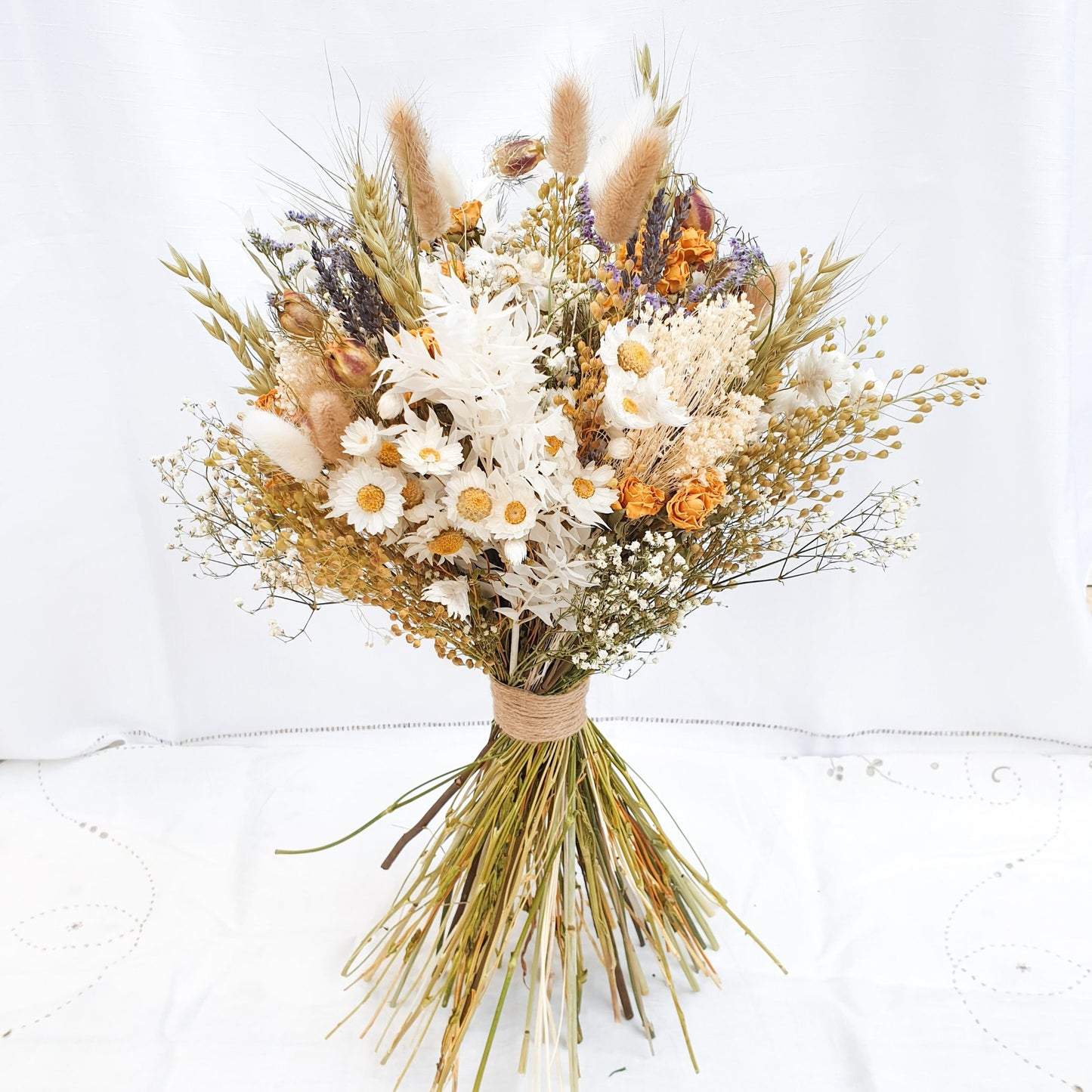 "Cottage Garden" Large Dried Flower Bouquet- Yellow Handtie