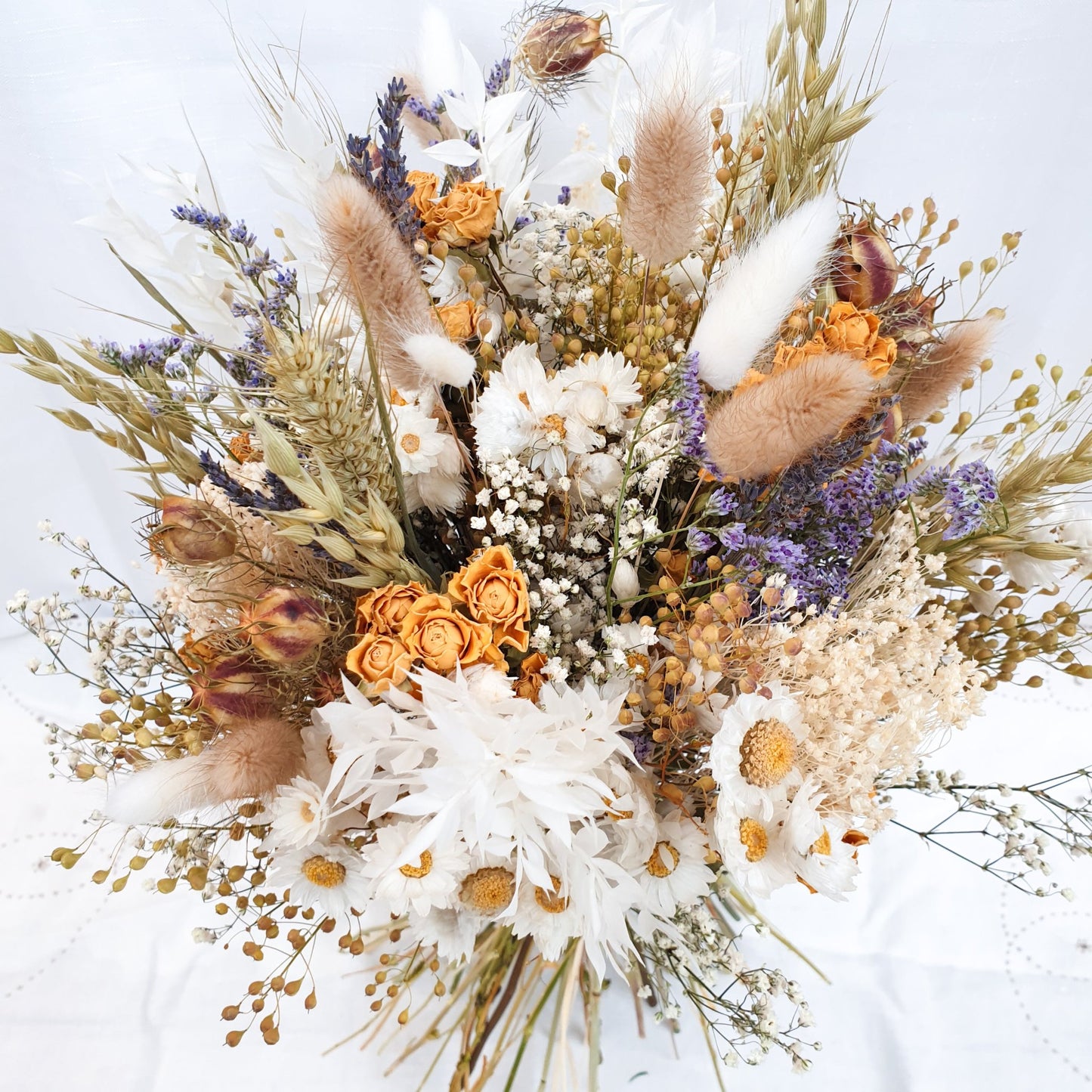 "Cottage Garden" Large Dried Flower Bouquet- Yellow Handtie