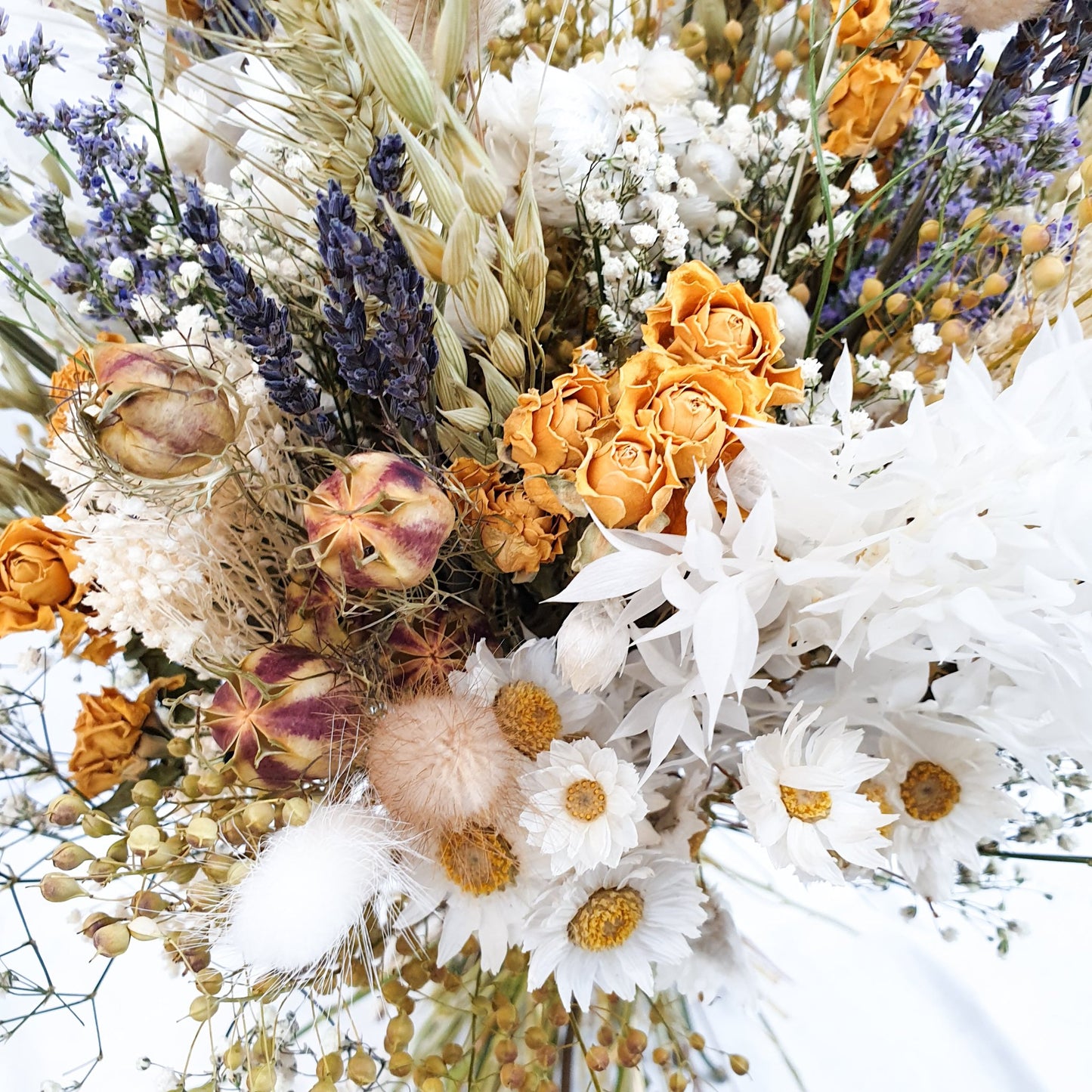 "Cottage Garden" Large Dried Flower Bouquet- Yellow Handtie