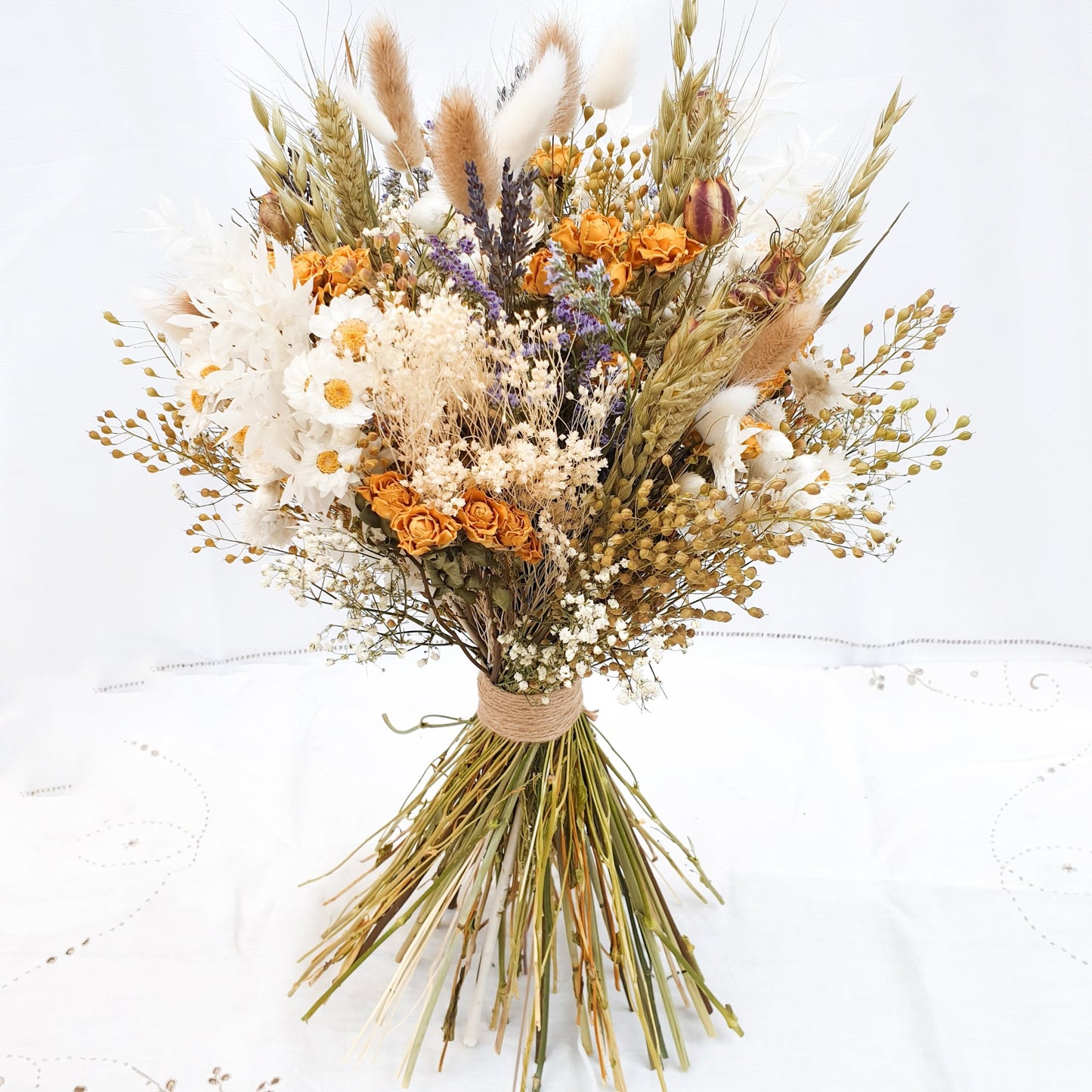 "Cottage Garden" Large Dried Flower Bouquet- Yellow Handtie