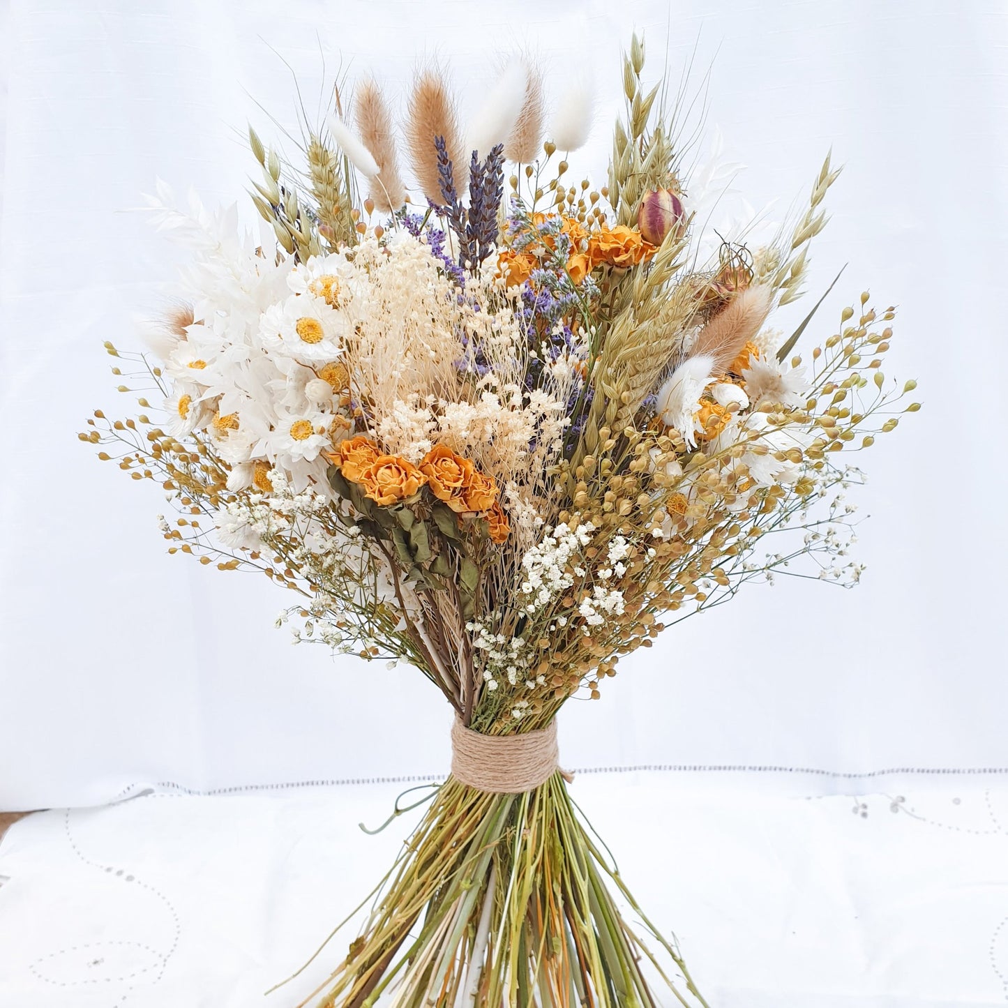 "Cottage Garden" Large Dried Flower Bouquet- Yellow Handtie