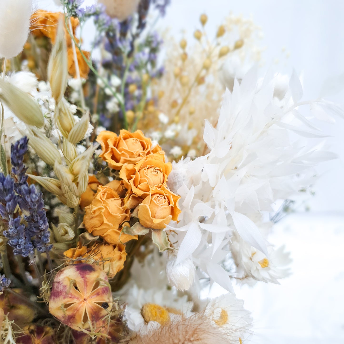 "Cottage Garden" Large Dried Flower Bouquet- Yellow Handtie