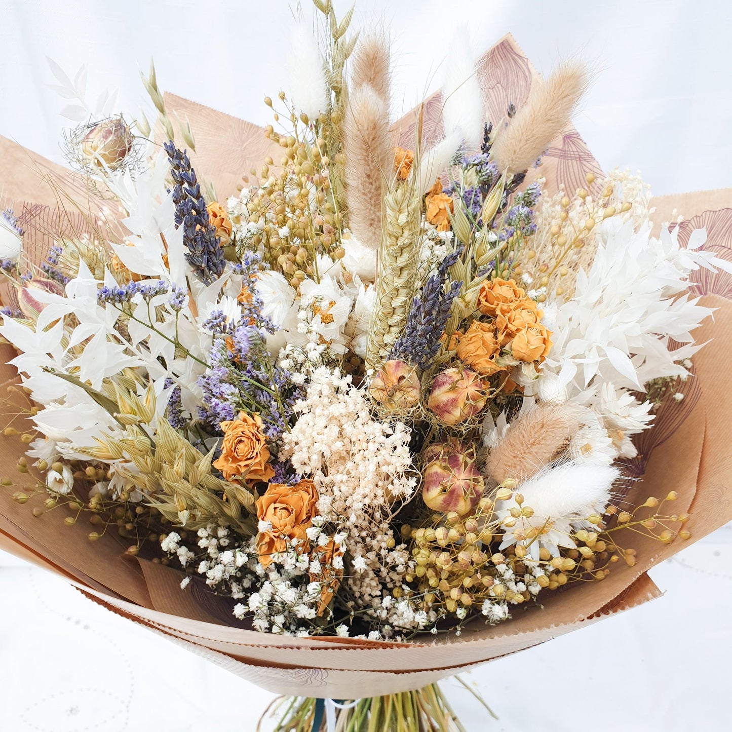 "Cottage Garden" Large Dried Flower Bouquet- Yellow Handtie