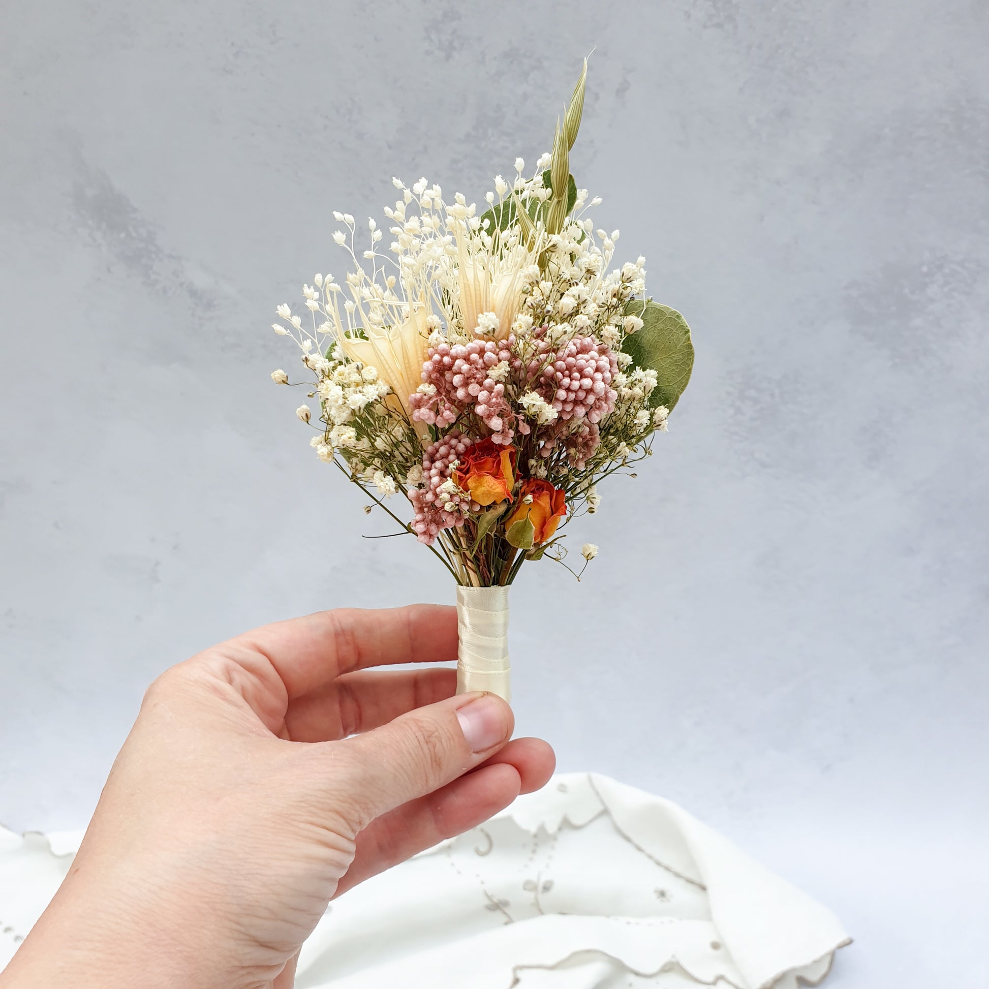 "Snowdonia Sunrise" Dried Flower Buttonhole - Lytton Rose Botanical