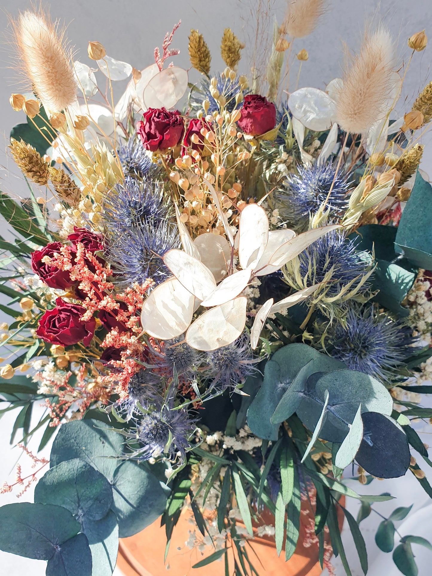 "Winter Roses" Dried and Preserved Rose, Thistle and Foliage Bouquet