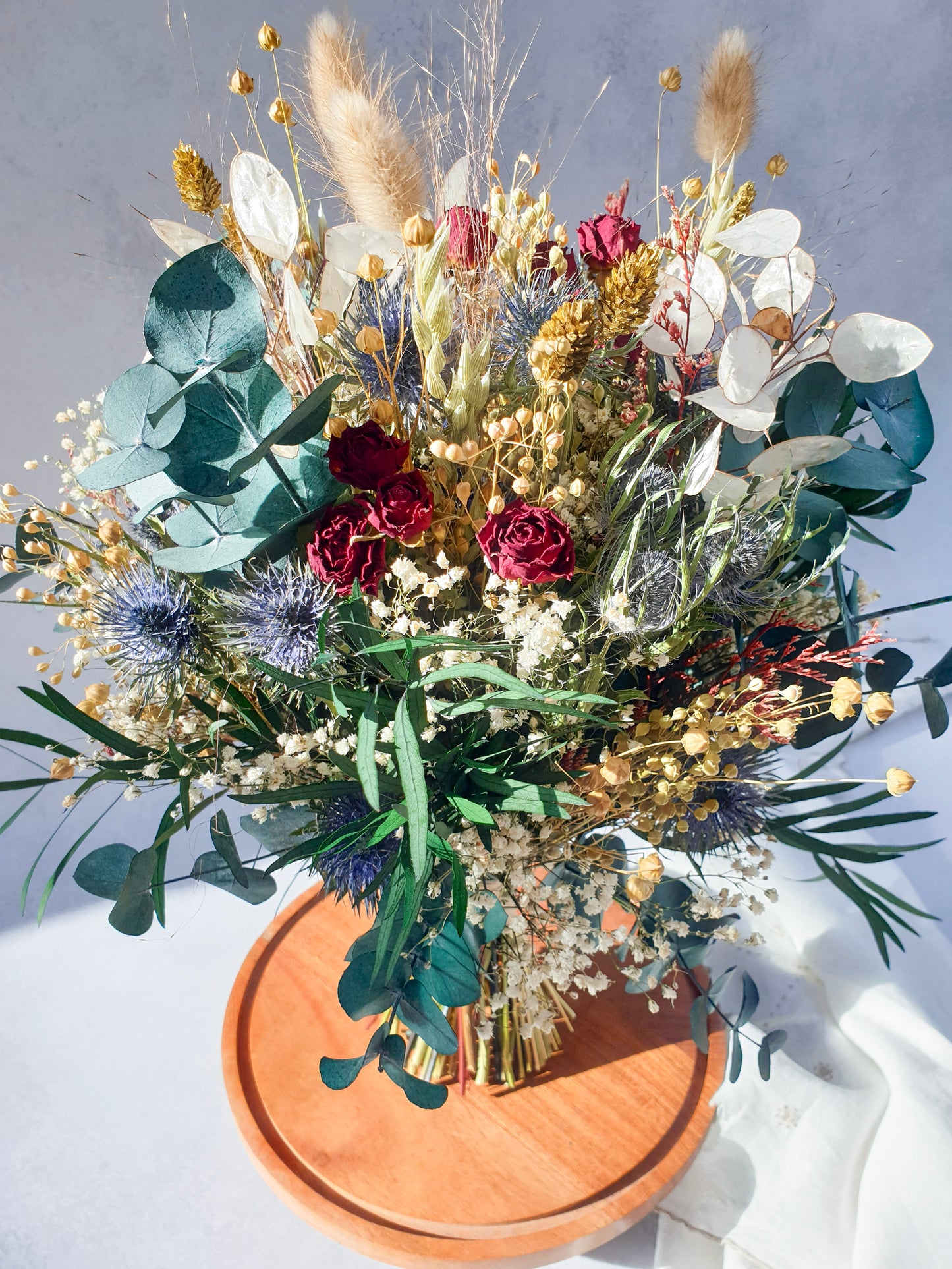 "Winter Roses" Dried and Preserved Rose, Thistle and Foliage Bouquet