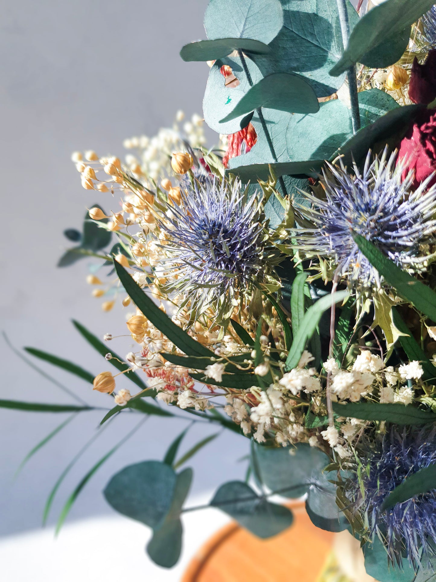 "Winter Roses" Dried and Preserved Rose, Thistle and Foliage Bouquet