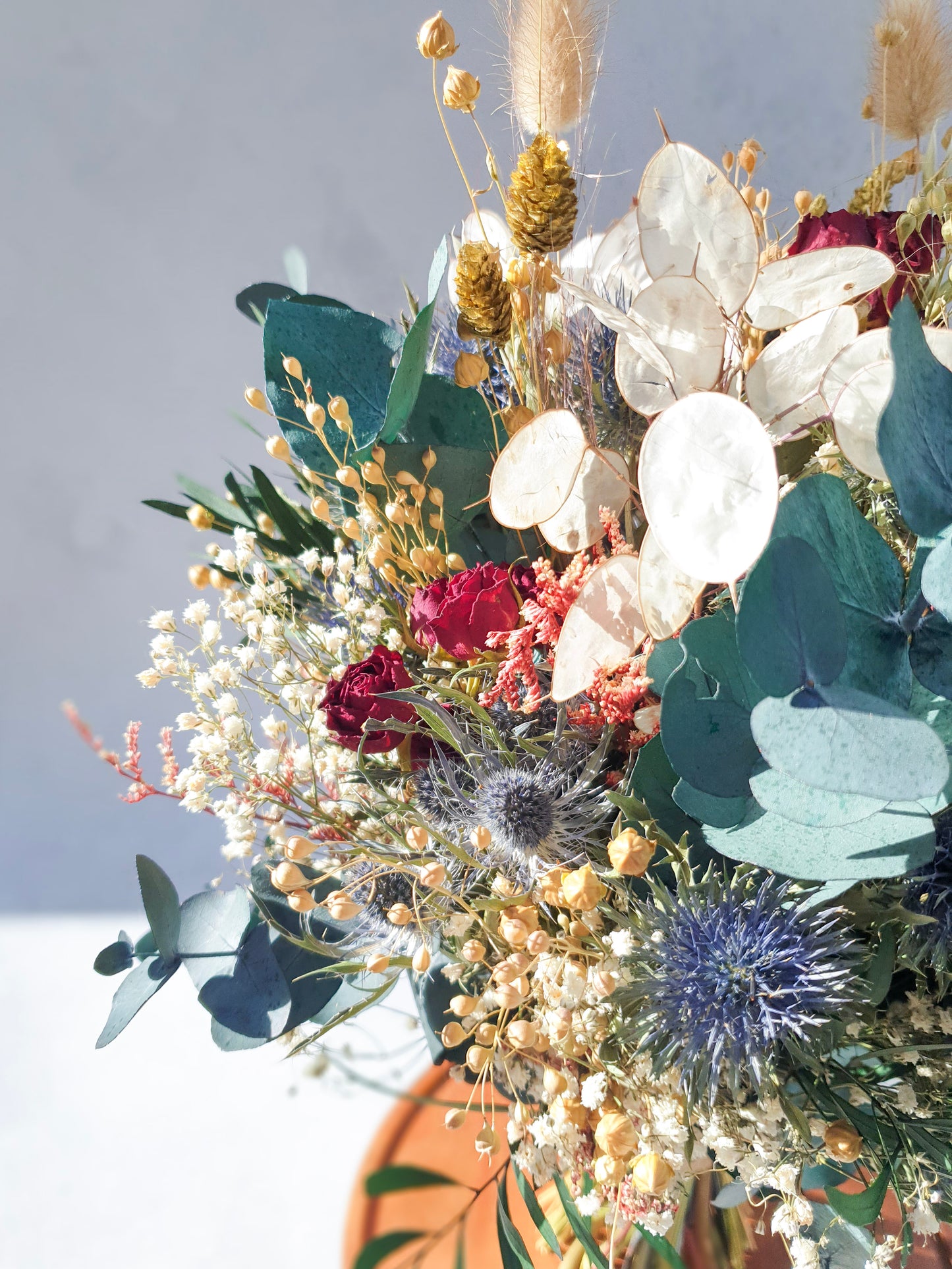 "Winter Roses" Dried and Preserved Rose, Thistle and Foliage Bouquet