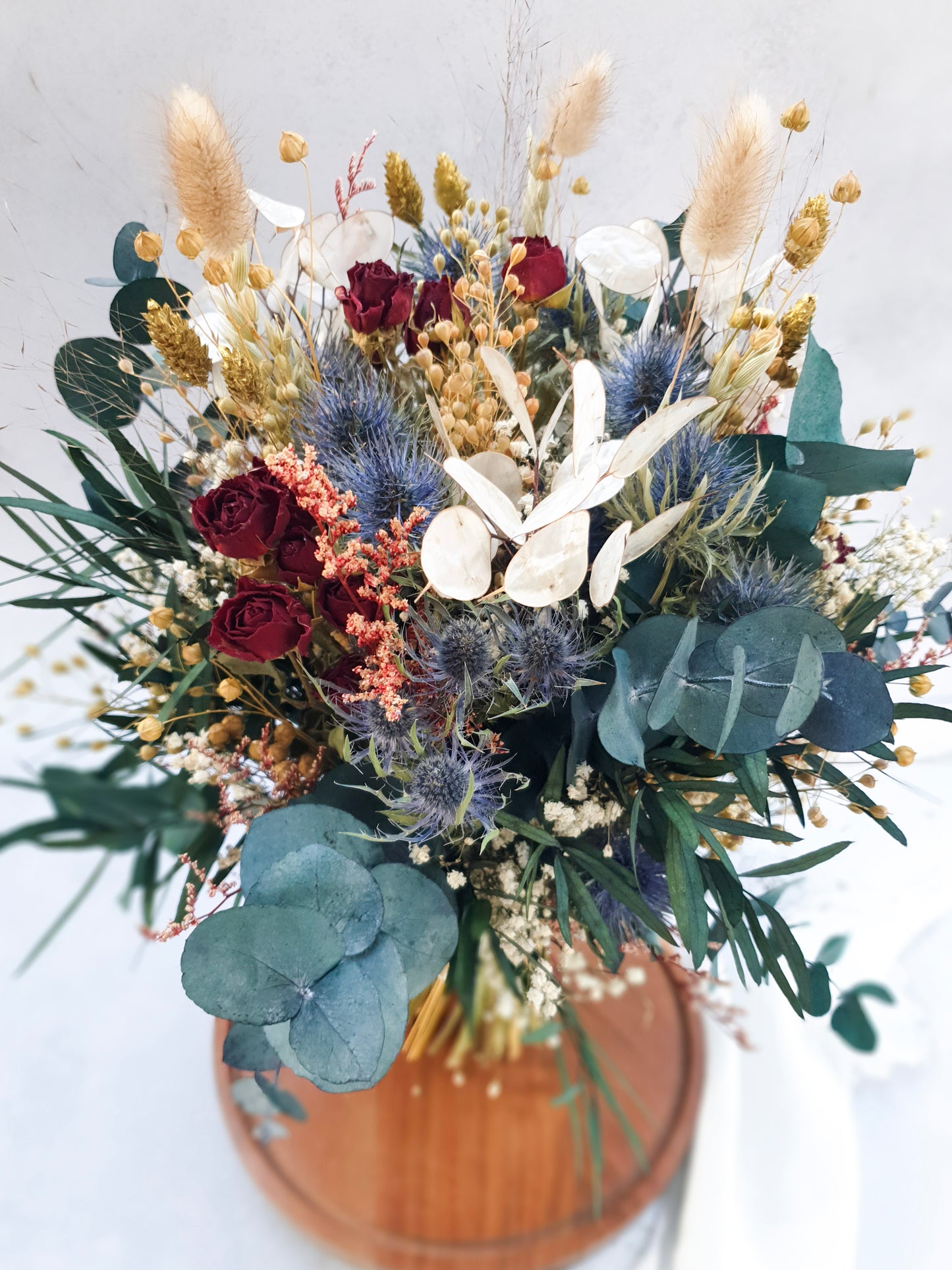 "Winter Roses" Dried and Preserved Rose, Thistle and Foliage Bouquet