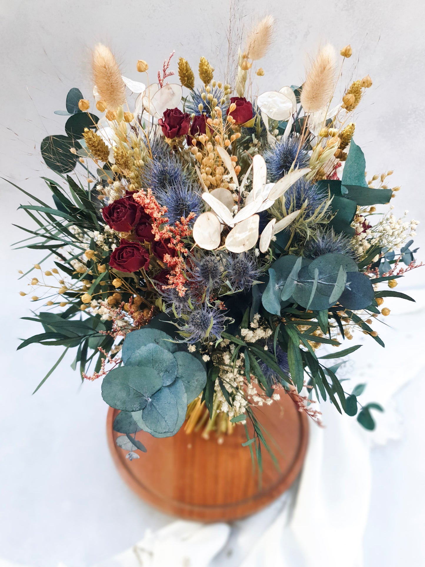 "Winter Roses" Dried and Preserved Rose, Thistle and Foliage Bouquet