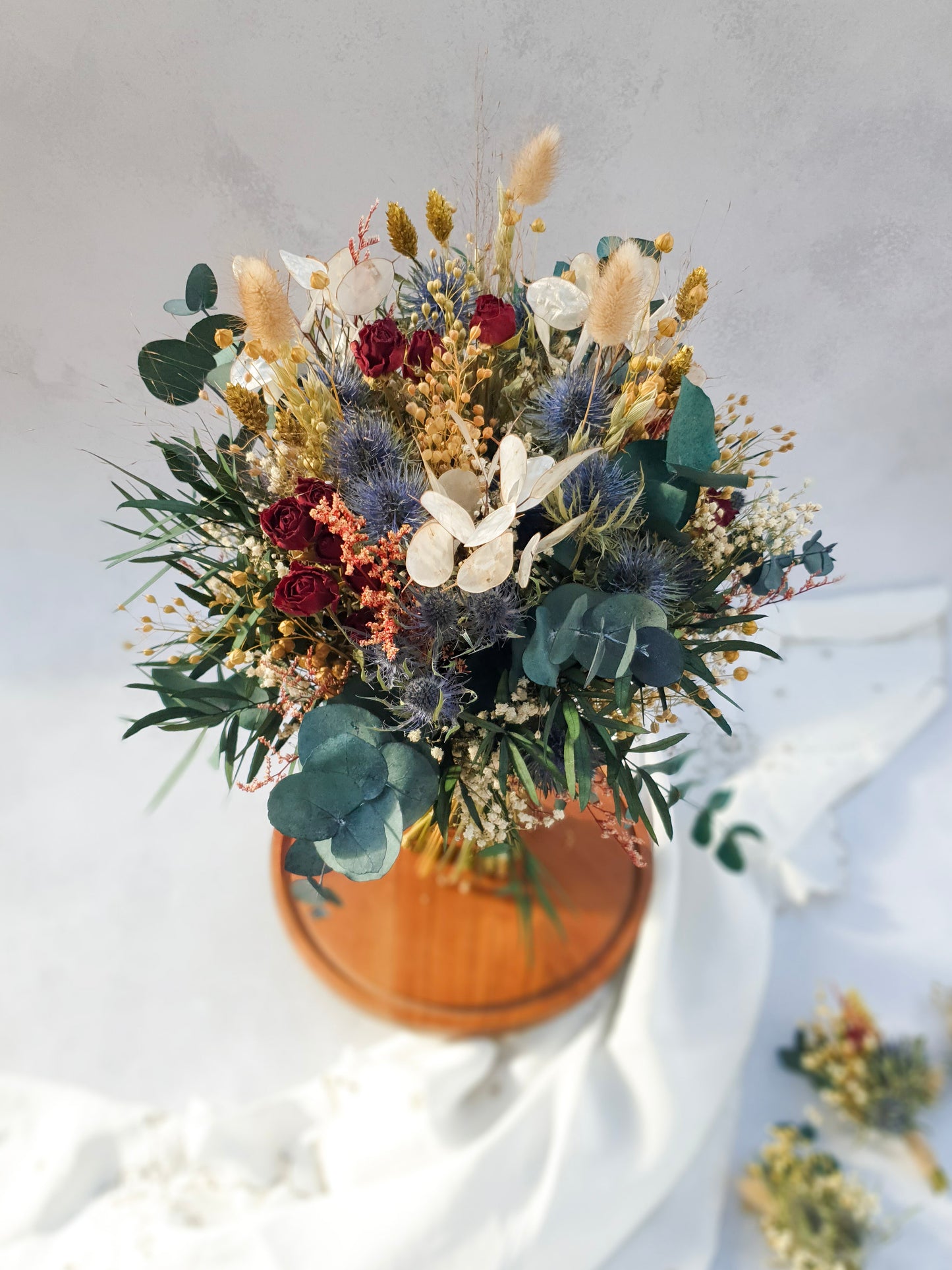 "Winter Roses" Dried and Preserved Rose, Thistle and Foliage Bouquet