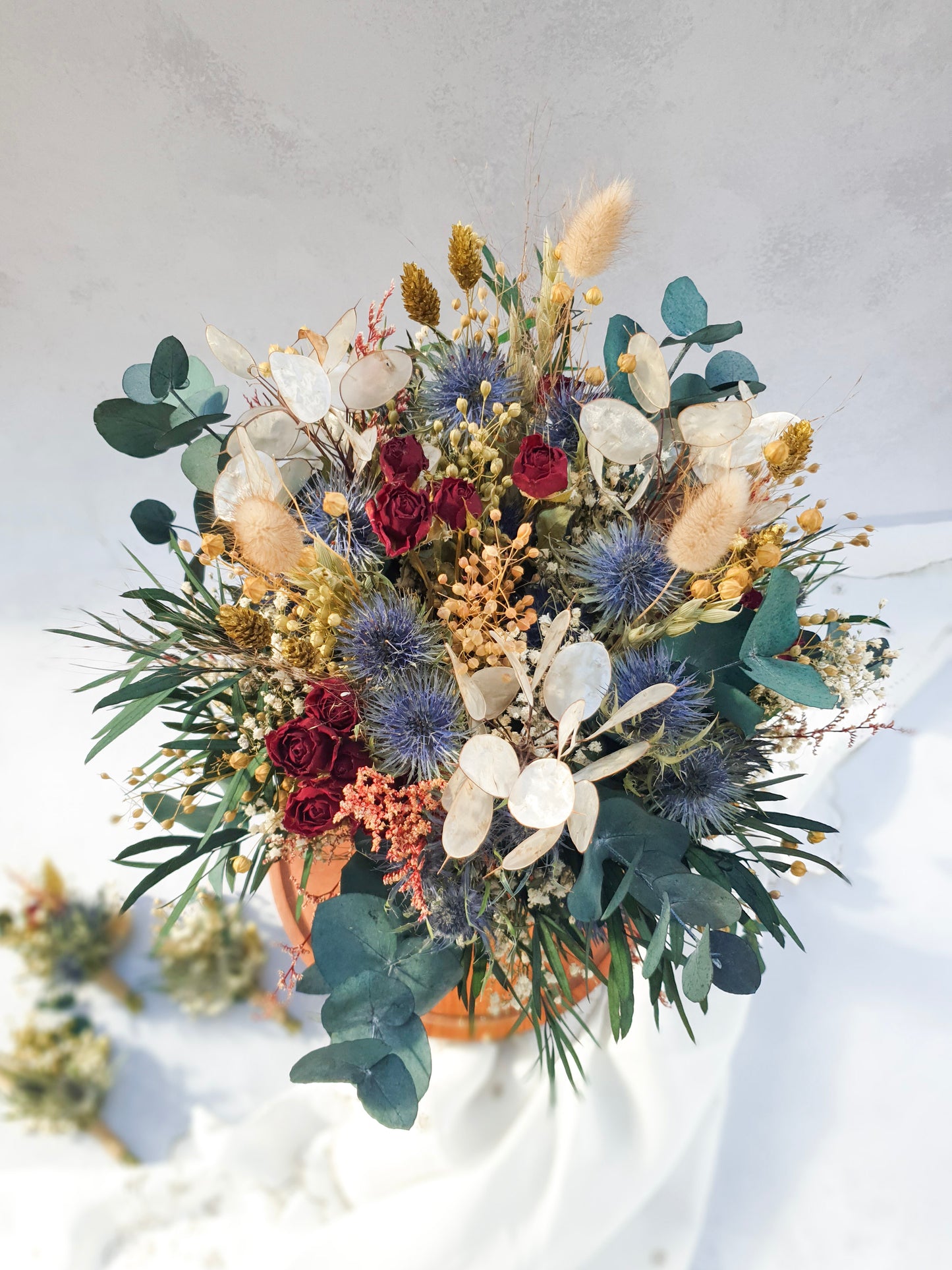 "Winter Roses" Dried and Preserved Rose, Thistle and Foliage Bouquet