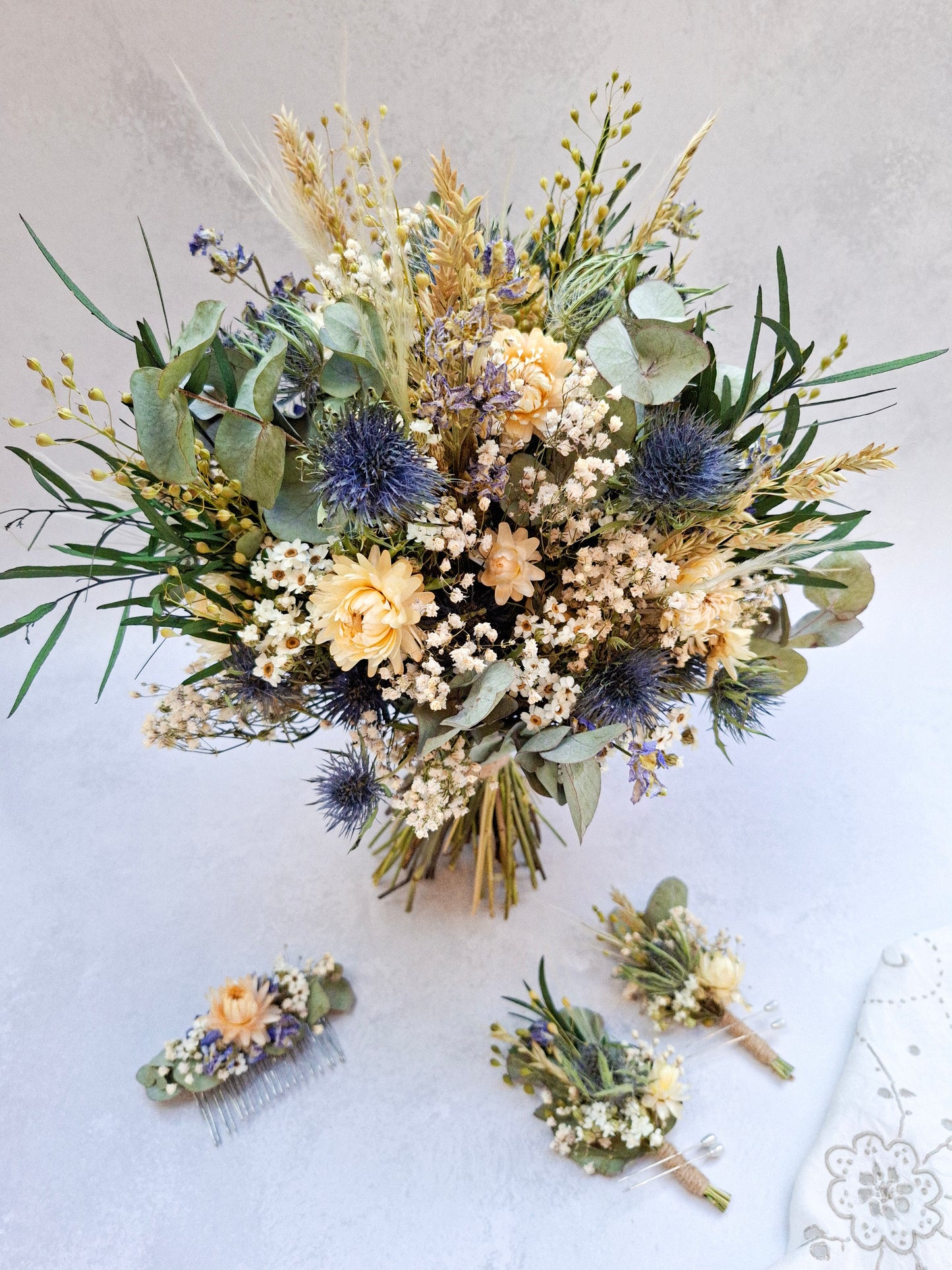 Thistle and Daisies Dried Flower and Preserved Foliage Bouquet