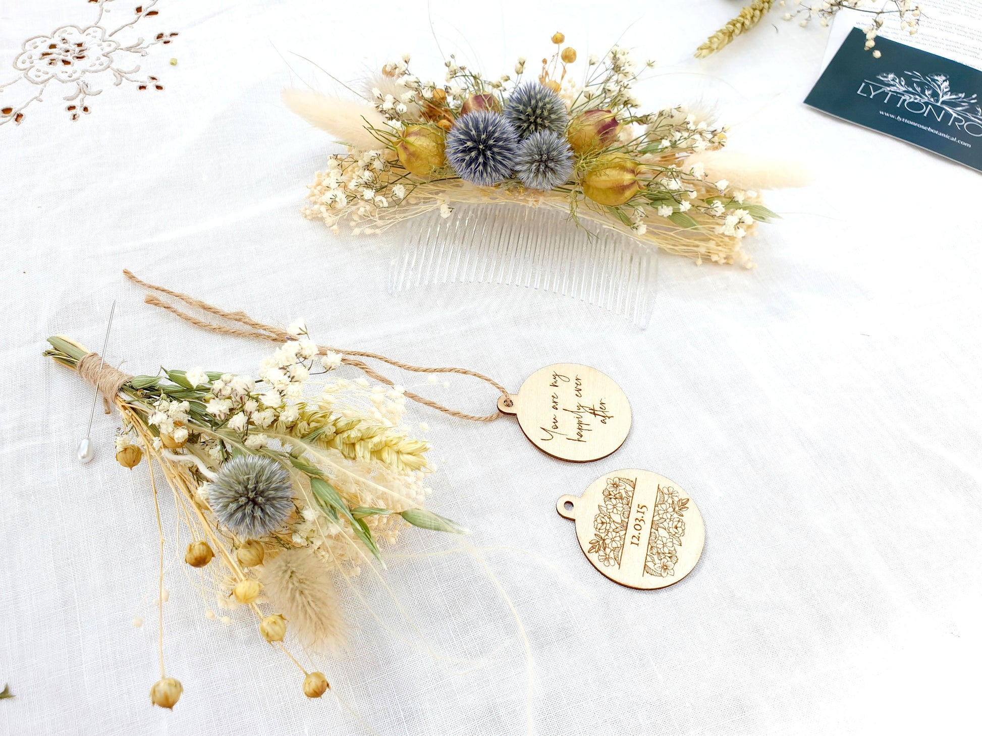 "Thistle Glen" Dried Flower Bridal Haircomb - Lytton Rose Botanical