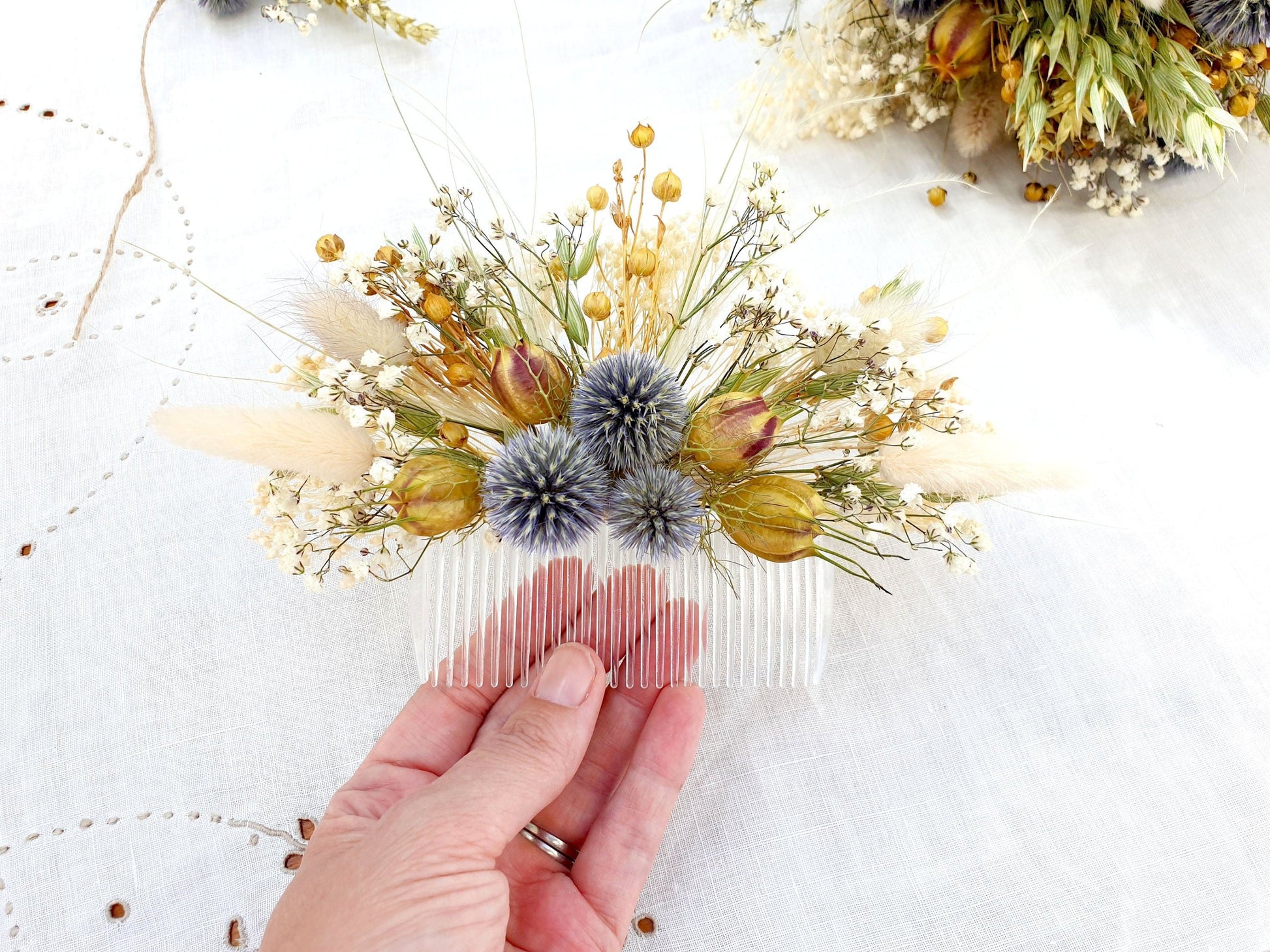 "Thistle Glen" Dried Flower Bridal Haircomb - Lytton Rose Botanical